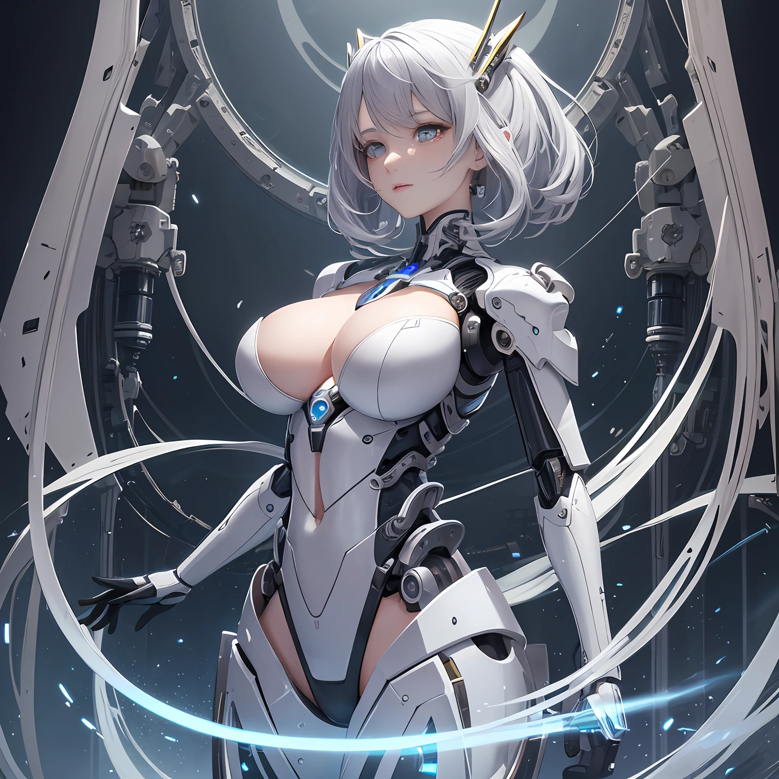 (original) , (very detailed wallpaper) , very detailed illustrations, (1 Girl) , beautiful eyes, (delicate face) , perfect detail, ((mechanical parts)), mechanical spine, mechanization, future, wide hips, laboratory, ((mecha)), stylish energy \(module\), repairing, (best lighting) , (super complex detail) , 4K Unity, (super detailed CG: 1.2) , (8K: 1.2) , lifelike,