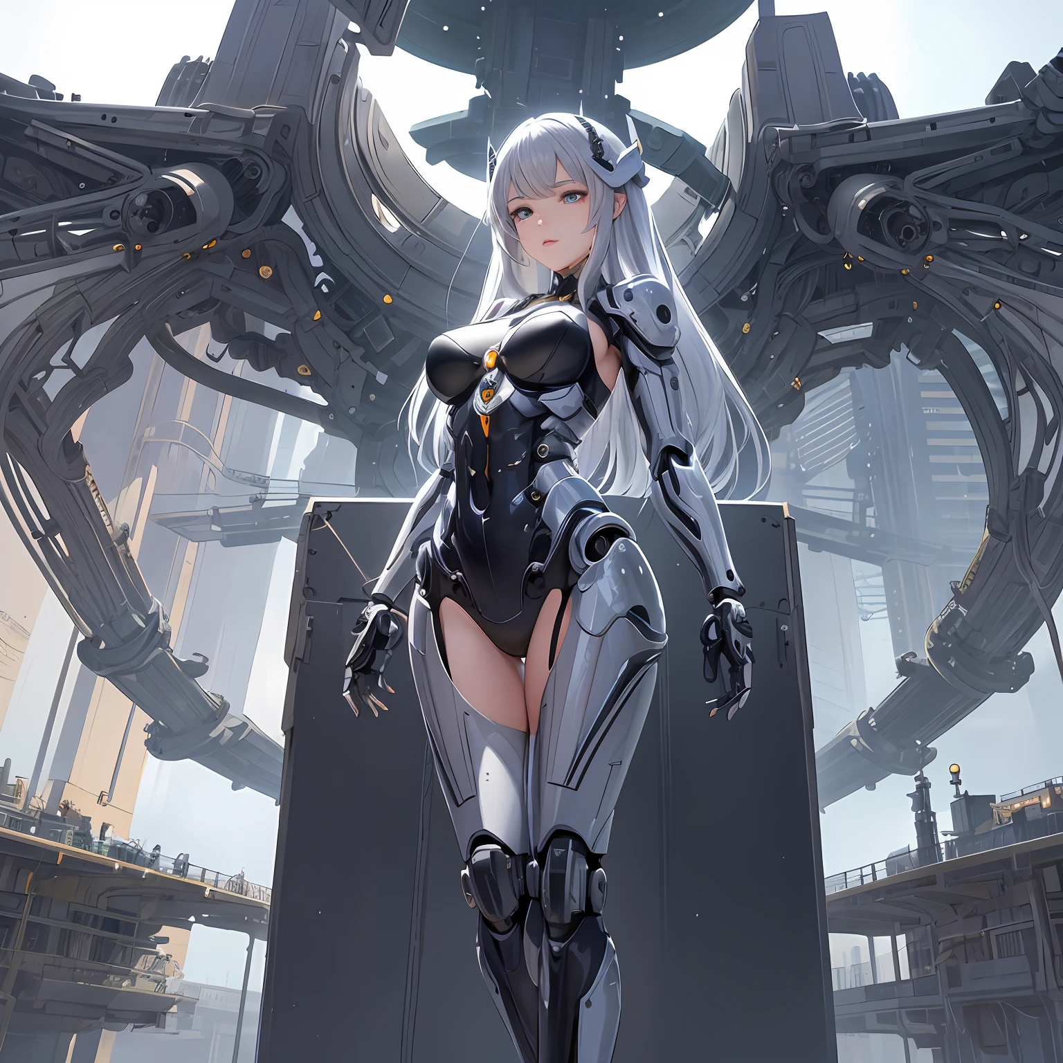 (original) , (very detailed wallpaper) , very detailed illustrations, (1 Girl) , beautiful eyes, (delicate face) , perfect detail, ((mechanical parts)), mechanical spine, mechanization, future, wide hips, laboratory, ((mecha)), stylish energy \(module\), repairing, (best lighting) , (super complex detail) , 4K Unity, (super detailed CG: 1.2) , (8K: 1.2) , lifelike,