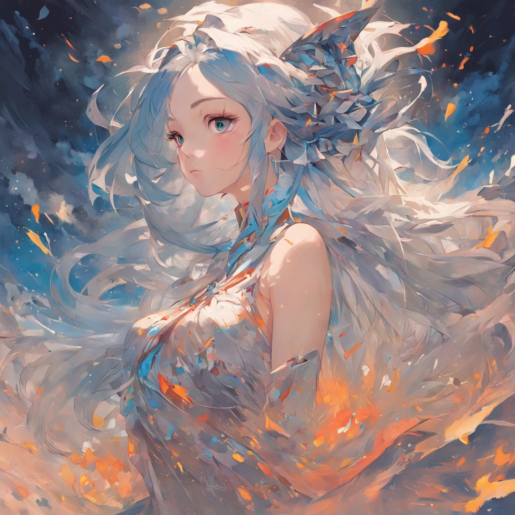 (highly detailed),((tmasterpiece)),(impasto),iintricate,painting of a,(((1个Giant Breast Girl)))),A illustration,Exquisite steppe,sorceress woman,Shepherds have gray hair,Blue longan,white dresses,(Nice face),Beautiful detailed face,Extremely delicate and beautiful girl