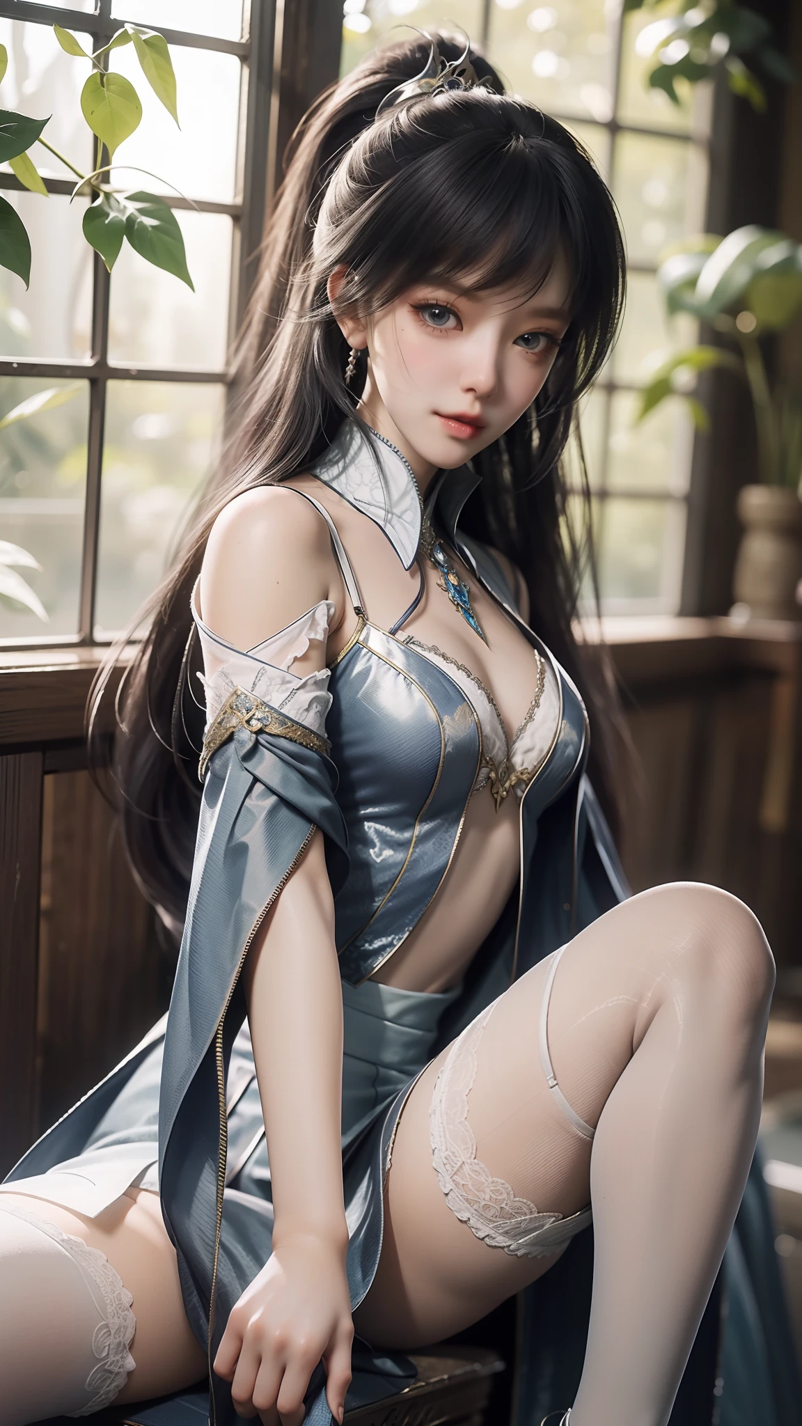 Arad woman in dress sitting on windowsill, cute anime waifu in a nice dress, trending on cgstation, 8K high quality detailed art, anime barbie in white stockings, highly detailed exquisite fanart, Extremely detailed Artgerm, the anime girl is crouching, flowing magical robe, beautiful and seductive anime woman, WLOP and Sakimichan