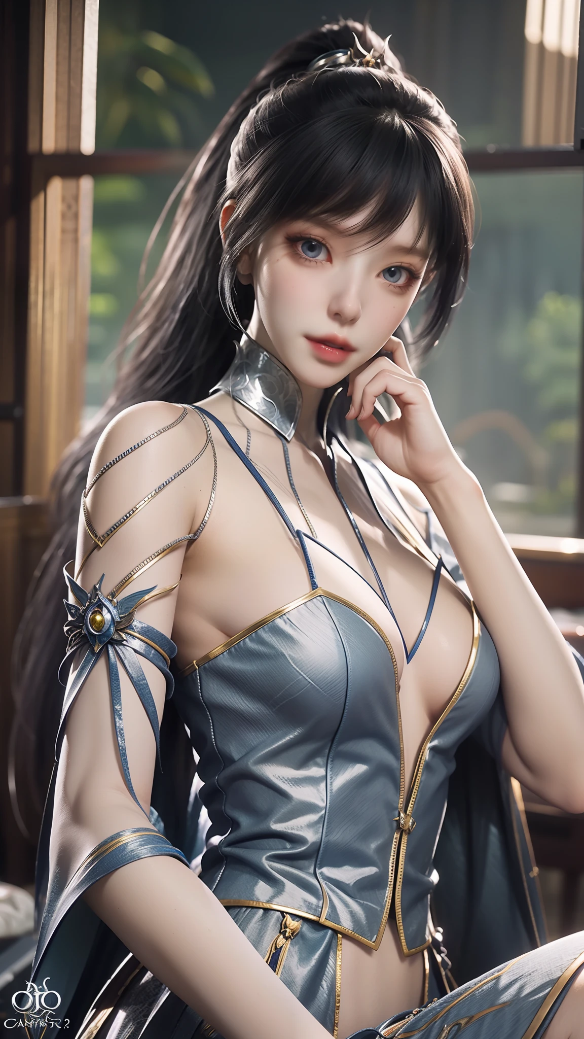 The Arad woman in the dress sits at the table, closeup fantasy with water magic, 2. 5 D CGI anime fantasy artwork, Anime fantasy illustration, Detailed digital anime art, beautiful fantasy anime, Smooth anime CG art, Anime fantasy artwork, 8K high quality detailed art, Realistic anime 3 D style, ultra detailed water, beautiful and seductive anime woman