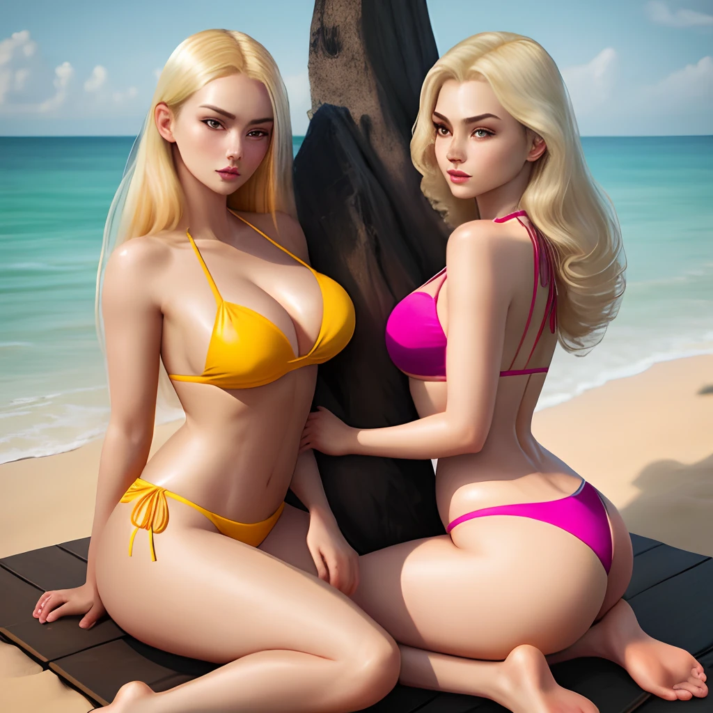 Beautuful Women,huge tit,Giant buttocks,photorealestic,Pink the bikini,Taste,Anterior convex and posterior,duck sitting,Shyness on the beach,jade foot,golden hair,Kazilan's eyes widened,The kinky is exposed,Royal sister,nakeness