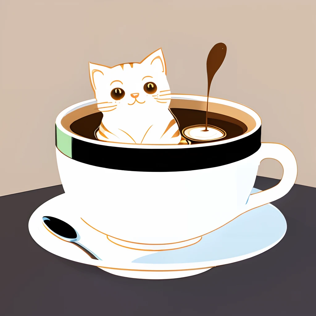 cat in the cup of coffee cafe, logo, vector, line art, design, inspiration, straight, symmetry