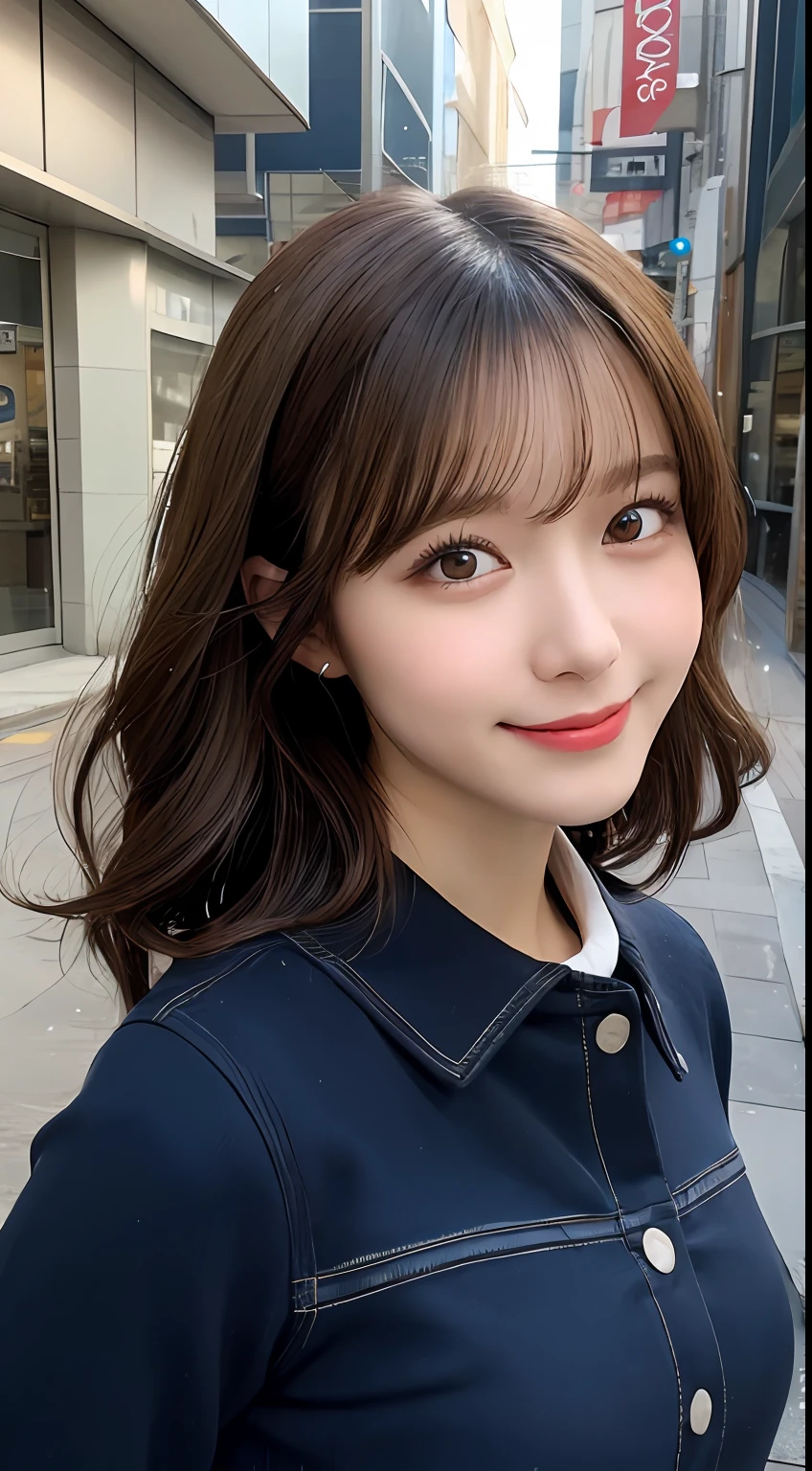 masutepiece, Best Quality, Illustration, Ultra-detailed, finely detail, hight resolution, 8K Wallpaper, Perfect dynamic composition, Beautiful detailed eyes, doress,Medium Hair, Natural Color Lip, Random and sexy poses,Smile,Aoyama Street Walk、20 years girl