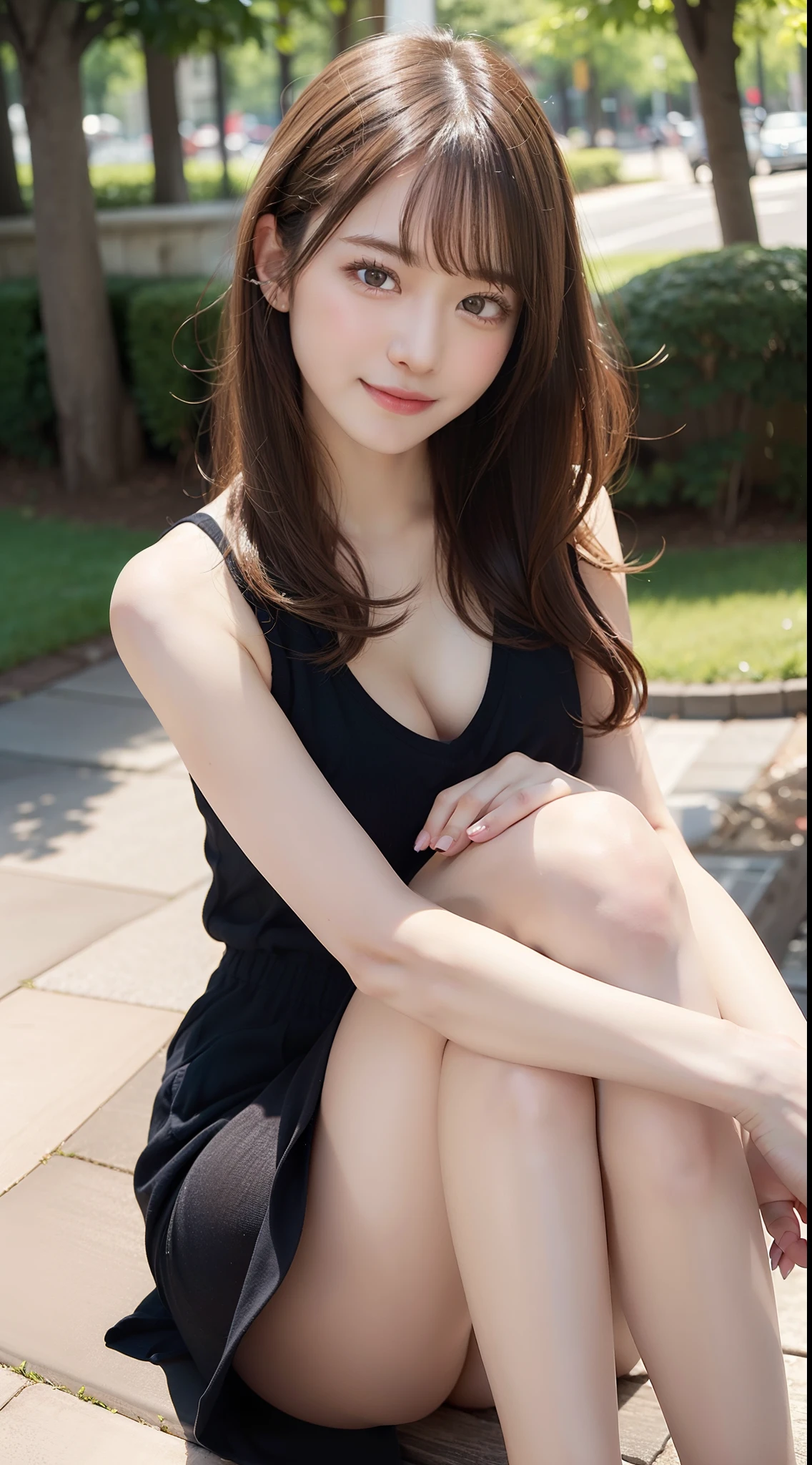 8K,Best Quality:1.4, 超A high resolution:1.5, (Photorealistic:1.4),masterpiece:1.2,(top-quality:1.4)、 Raw photo、 (From the knee up:1.8), (the background is blurred), a park,FULL BODYSHOT:1.5、 1日本人の女の子, Cute, (Solo), (Shy smile), Smooth skin、TThe shirt、Check miniskirt:1.3、 (Brown medium hair,Bangs), (touch hair:1.4)、nogizaka、cute little、(40 years:1.2)、beauty legs、Supple fingertips、Realistic fingers、Beautiful black eyes、natural skin textures:1.3, realistic eyes and face details:1.7、middlebreasts、Toned buttocks:1.2、gazing at viewer,thighs thighs thighs thighs、Gravure Leg Open Pose