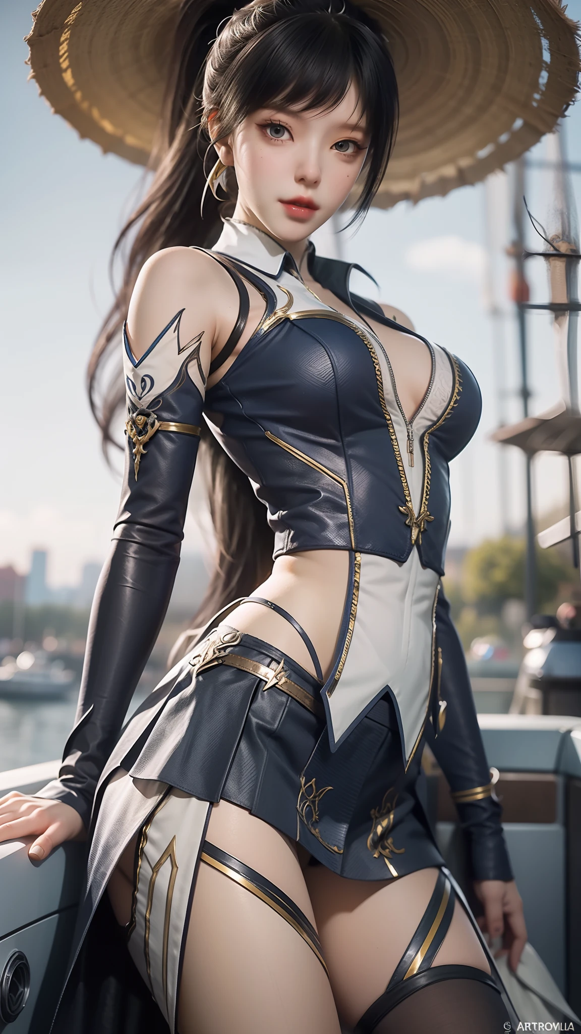 Close-up of a woman in a short skirt standing on a boat, Extremely detailed Artgerm, Range Murata and Artgerm, Style Artgerm, art-style, trending artgerm, beautiful and seductive anime woman, IG model | Art germ, Artistic germ style, 《overwatch》Anna, like artgerm