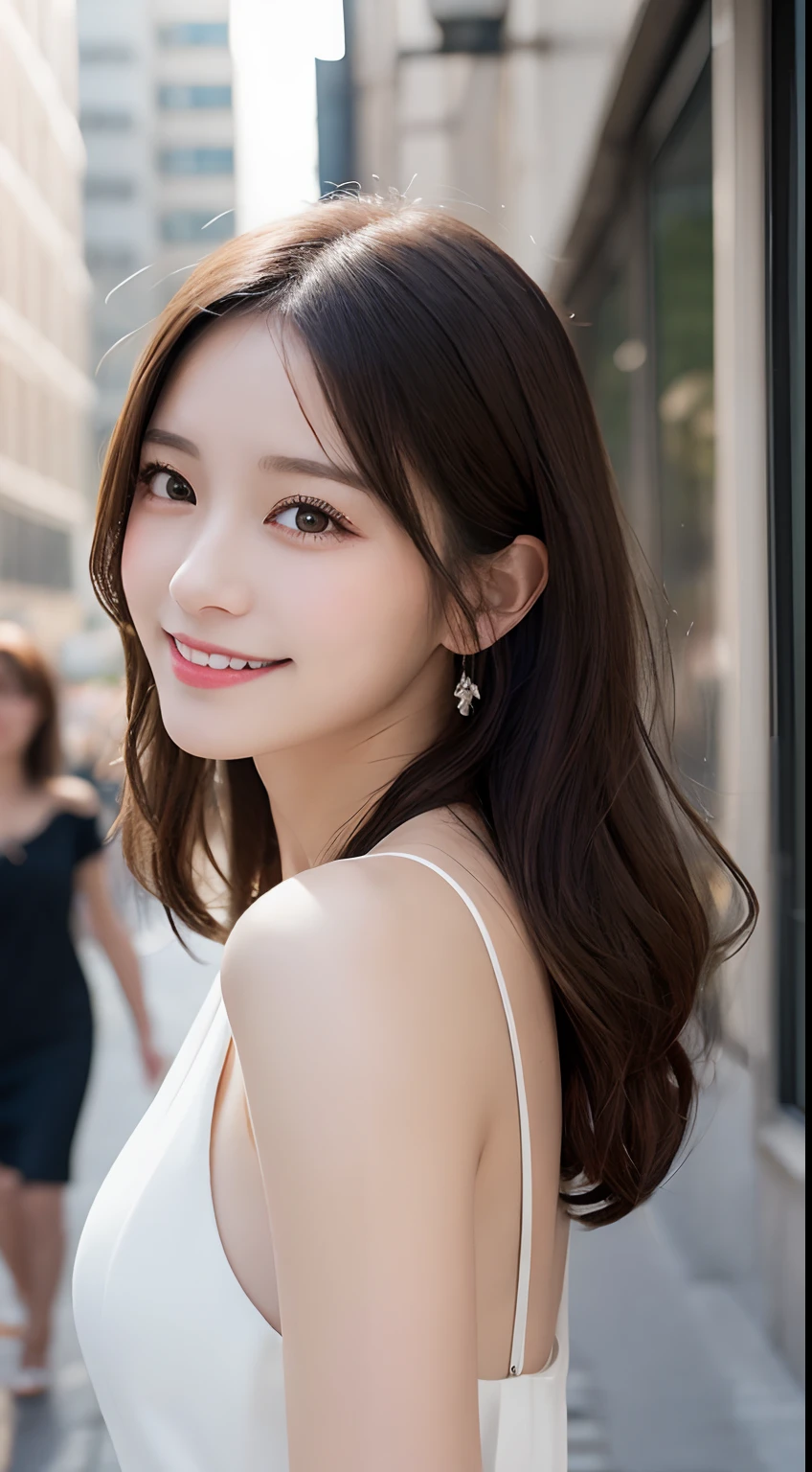 masutepiece, Best Quality, Illustration, Ultra-detailed, finely detail, hight resolution, 8K Wallpaper, Perfect dynamic composition, Beautiful detailed eyes, summer dress,Medium Hair, Same as, Natural Color Lip, Random and sexy poses,Smile,Aoyama Street Walk、20 years girl