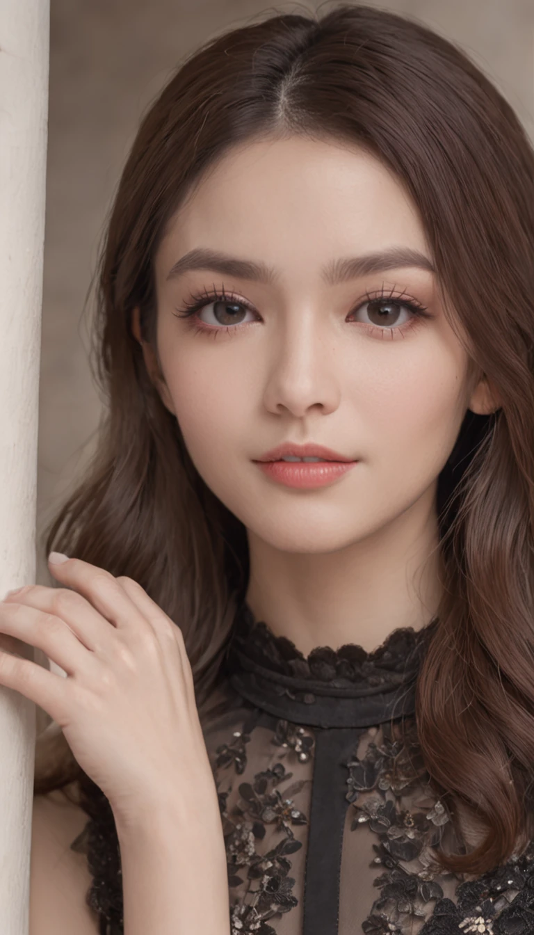 best qualtiy,tmasterpiece,超A high resolution,(真实感:1.4),RAW photogr,cold light,1girll,(Close-up of full-body photo,In the gazebo,standing on your feet,erect through), Nice face,(slim,Dignified,Shy Expressions,Head bowed slightly),ssmile,cabelos preto e longos,hair adornments,(Slender Leg,cross leg), (Light yellow suspenders,a black pleated skirt),(delicate legs,cross leg), Beautiful teenage girl,beautiful goddess,Detailed scene, painting-like, Beautiful teenage girl,beautiful goddess,Detailed scene, beautiful digital illustrations, detaileds,ultra-detailliert, cinematic quality, (Beauty and aesthetics,big breasts beautiful),Correct hand,anatomy correct, ((From below))
