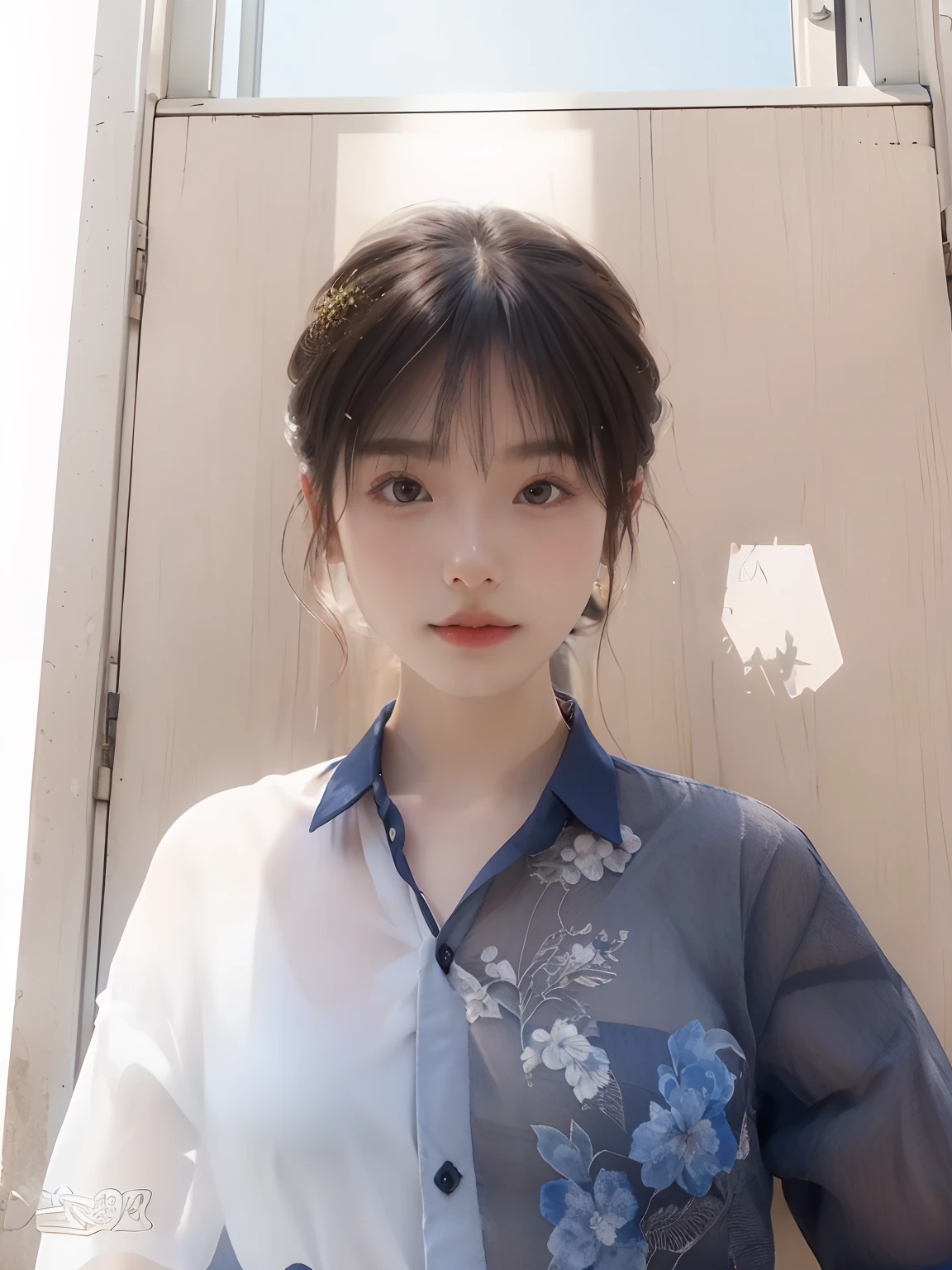 Bright backlight,mediuml breasts,Summer outfit,超高分辨率,best qualtiy,photore,4k,(realisticlying:1.2),1girll,Princess with short hair,Lingerie transparent