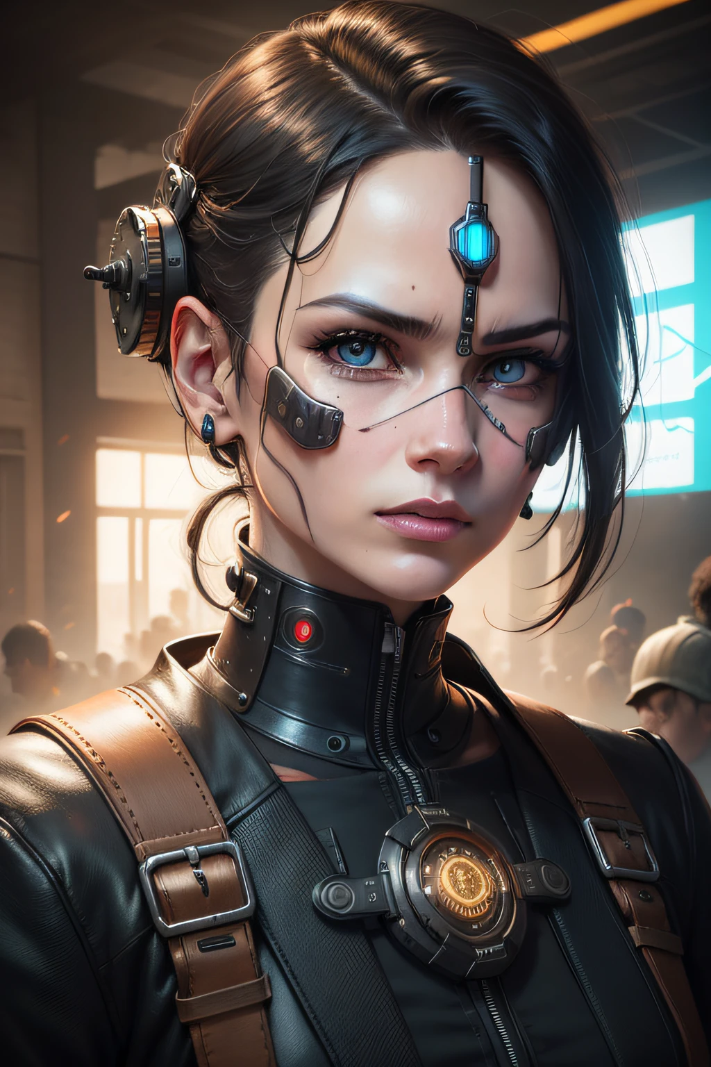 Machine-faced cyborg | retrato | rosto detalhado| symmetr| Steampunk| Cyberpunk| ciborgue | intrincado detalhado| escalar | Hiper realista | cinematic lighthing | Arte Digital| arte conceitual| Estilo MDJRN