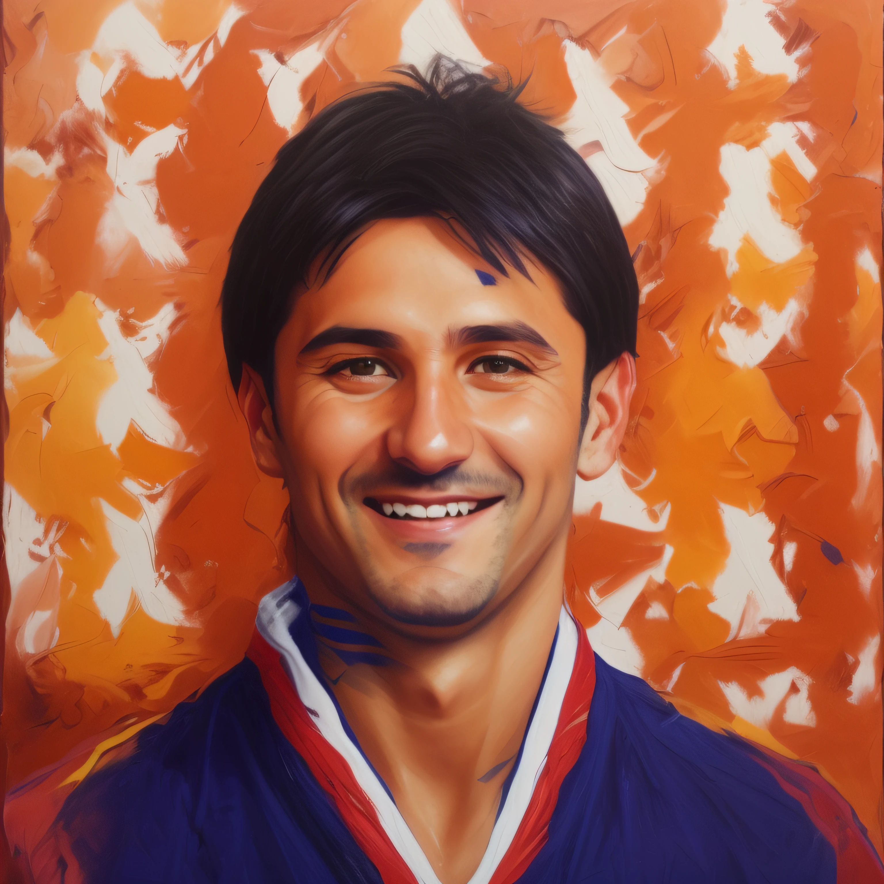 painting of a man with a smile on his face, inspired by Juraj Julije Klović, inspired by Ferenc Joachim, inspired by Gabrijel Jurkić, inspired by Luis Enrique Camej, lionel messi portrait, azamat khairov, beatufil painting, inspired by Carlos Saenz de Tejada, khyzyl saleem