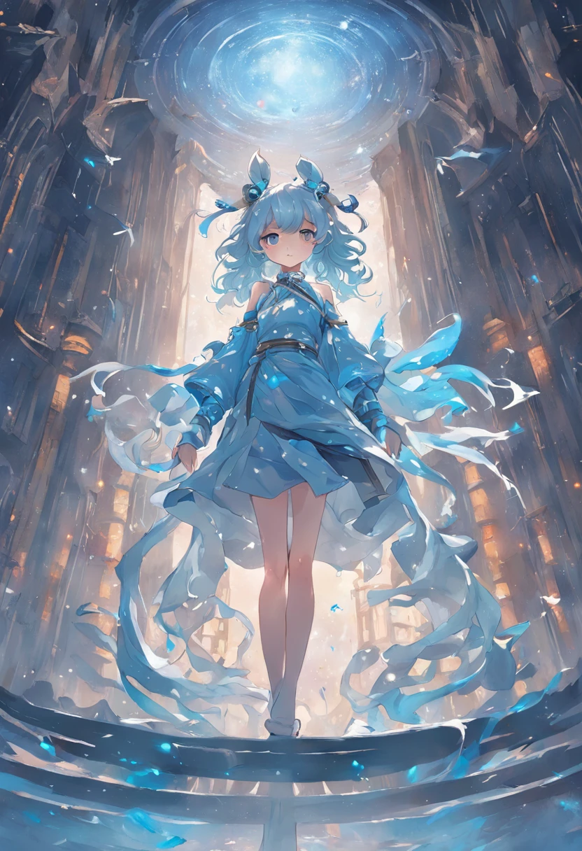 (first person perspective, in a panoramic view,magic realism,surrealism,Chiaroscuro, anime illustration:1.5,,Masterpiece, hyper HD, Super detail, High details, Best quality, A high resolution, A high resolution, Award-Awarded, Award-Awarded, Anatomically correct, 8K),(Delicate anime girl:1.5,blue hairs,Rabbit-shaped headdress:1.5,Gaze at the human moon:1.5,There is a huge satellite suspended in space,A brilliant nebula in the background:1.5),( Chic girl,anatomy correct,Cinematic lighting,senior color matching,Dark background),(Side close-up of 1 delicate girl),(Anime girl with blue hair and blue and white dress:1.2,palaces,hanfugirl,Rabbit-shaped headdress:1.5,Gaze at the top left corner:1.5),(Guviz-style artwork,Guvitz,inspired by Leng Mei,Inspired by Lee Mei Shu,Popular on CGstation,Inspired by Ai Xuan,Blue and white Hanfu,a beautiful fantasy empress:1.5),(A flowing dress,conservative girl,cloud goddess,Flowing blue and white patterned fabric,wearing flowing dress,Realistic)