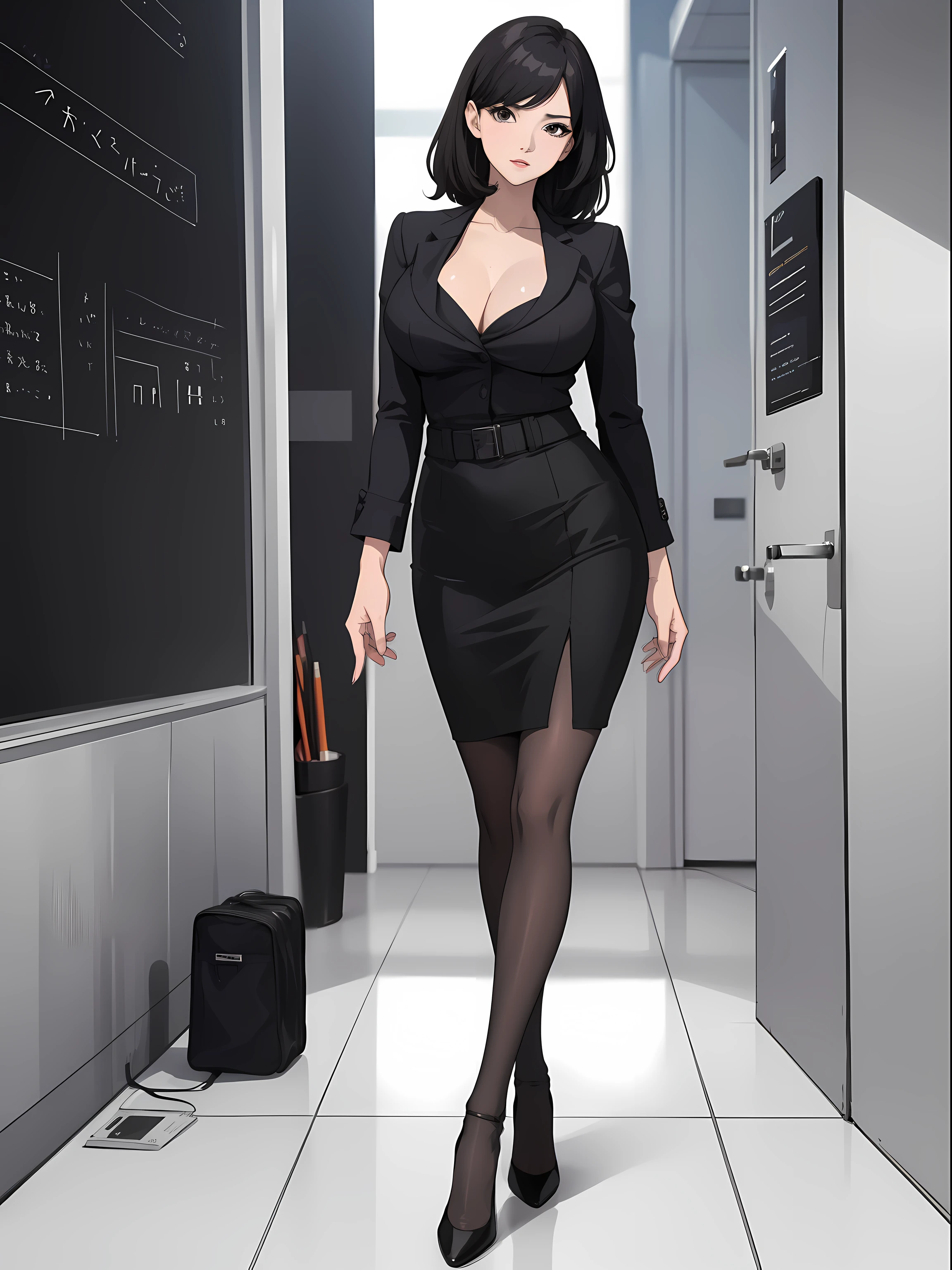 masterpiece, ,(solo:1.1), sexy, office, heels, pencil skirt, milf, big tits, full body