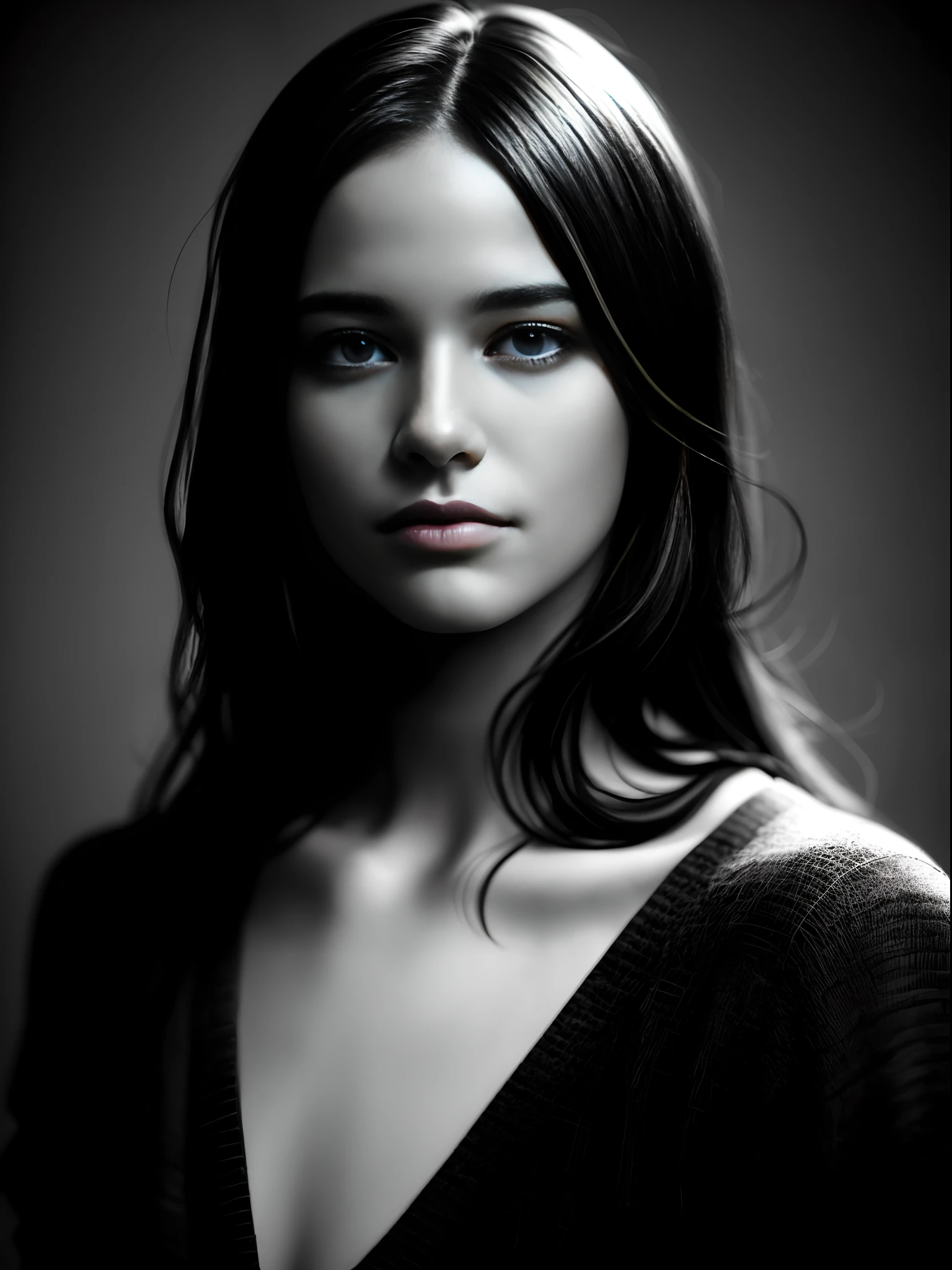 a black and white photo of a person, kind and loving expression, hyper realistic photograph, highly detailed vfx portrait, style of Ralph Gibson