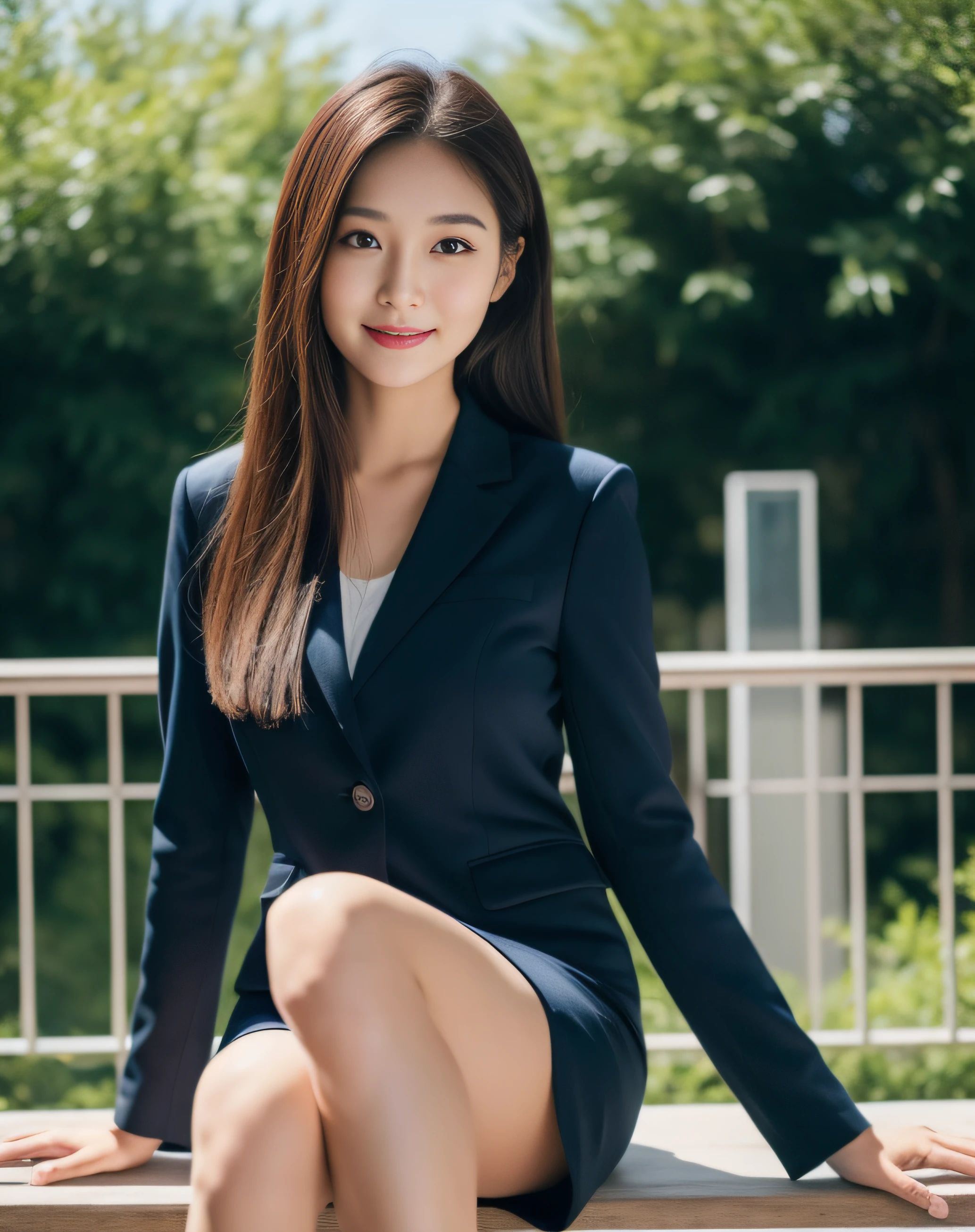 Married Woman's Face、30 years old、Middle-aged women、Business jacket、skirt、Beautiful legs、High quality、Ultra-realistic、A cheerful smile、Married woman&#39;s body type、Japanese Wife、 Perfect Eyes、Radiant Skin、Tokyo Station