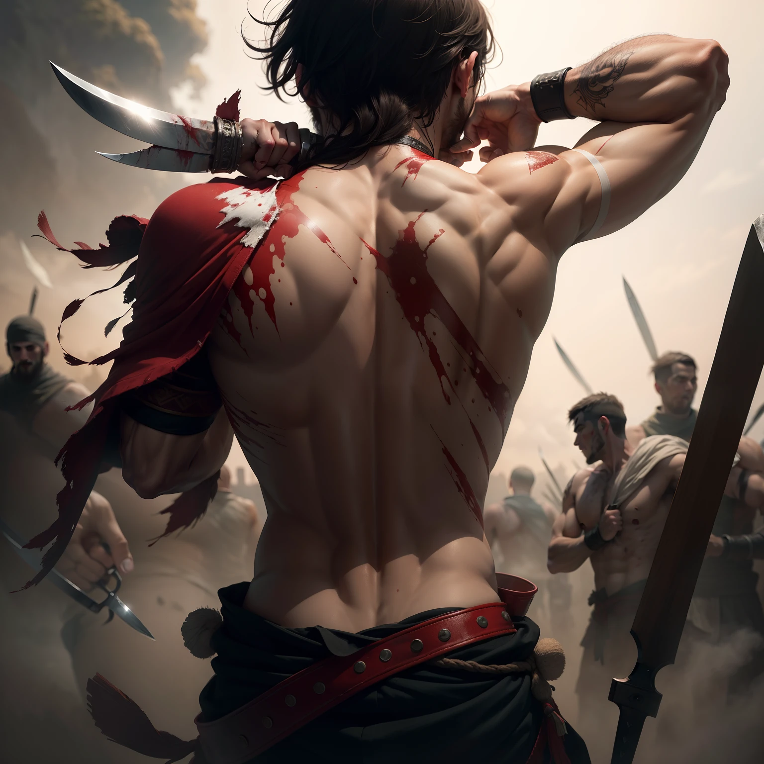 man back wounded blood on his back with knife wounds fighter spirit warrior spirit