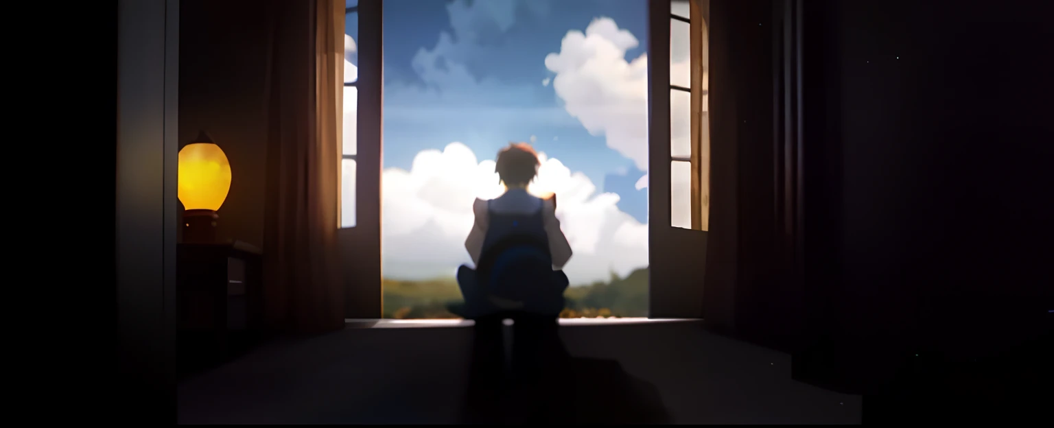 There's a cat sitting in front of a window with a light on, Makoto Shinkai. octan render, blurry and dreamy illustration, filme de anime ainda, blurry and dreamy illustration, anime ainda, Makoto Shinkai. digital render, Quadro-chave do anime, Anime de hoje ainda em destaque, Ainda de anime de TV, anime ainda frame, atmospheric anime