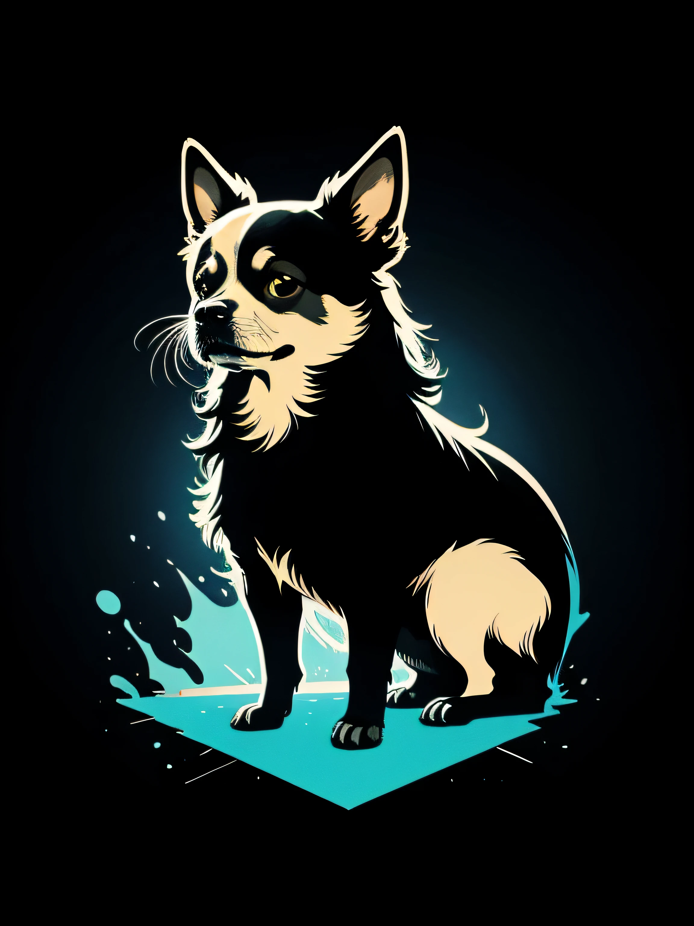 [chihuahua] Heraldic silhouette, logo masking style illustration, by dan mumford, by greg rutkowski, by james jean, black background, mysterious, realistic, majestic, rich vibrant colors, high contrast, seamless water brand, artstation, deviantart, dribble, redbubble, teepublic, sharp focus, simple, hyper detailed, detailed drawing, vectorize, outline, isometric style, 8k."