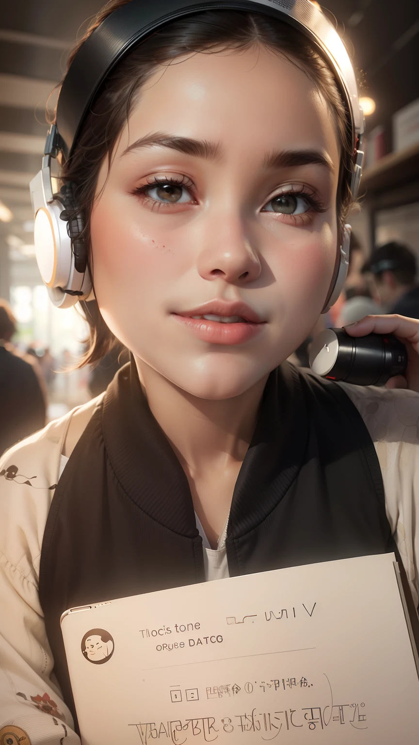background change, round face, headphone and cap