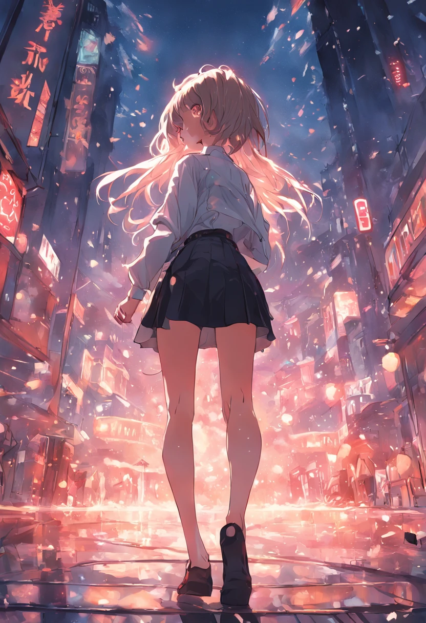 best qualtiy，tmasterpiece，k hd，1girl，(Full body in camera)，Walking down the street，White color blouse，black short skirt，((from side))，Detailed scenes, Beautiful digital illustration, the detail，Hyper-detailed