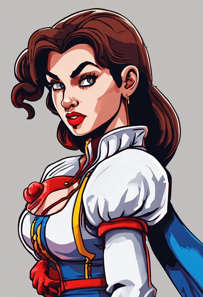 portrait, pixelart Snow White as street fighter character, super nintendo, Chun Li