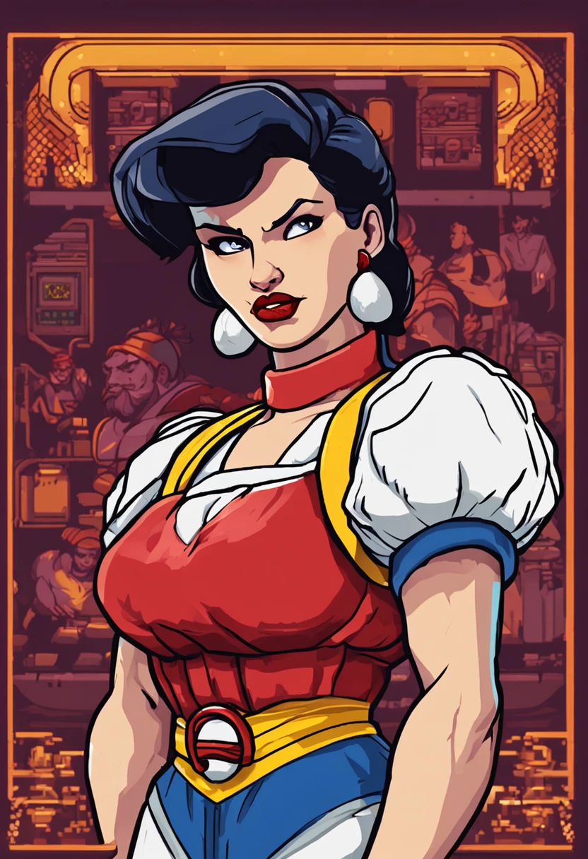 portrait, pixelart Snow White as street fighter character, super nintendo, Chun Li