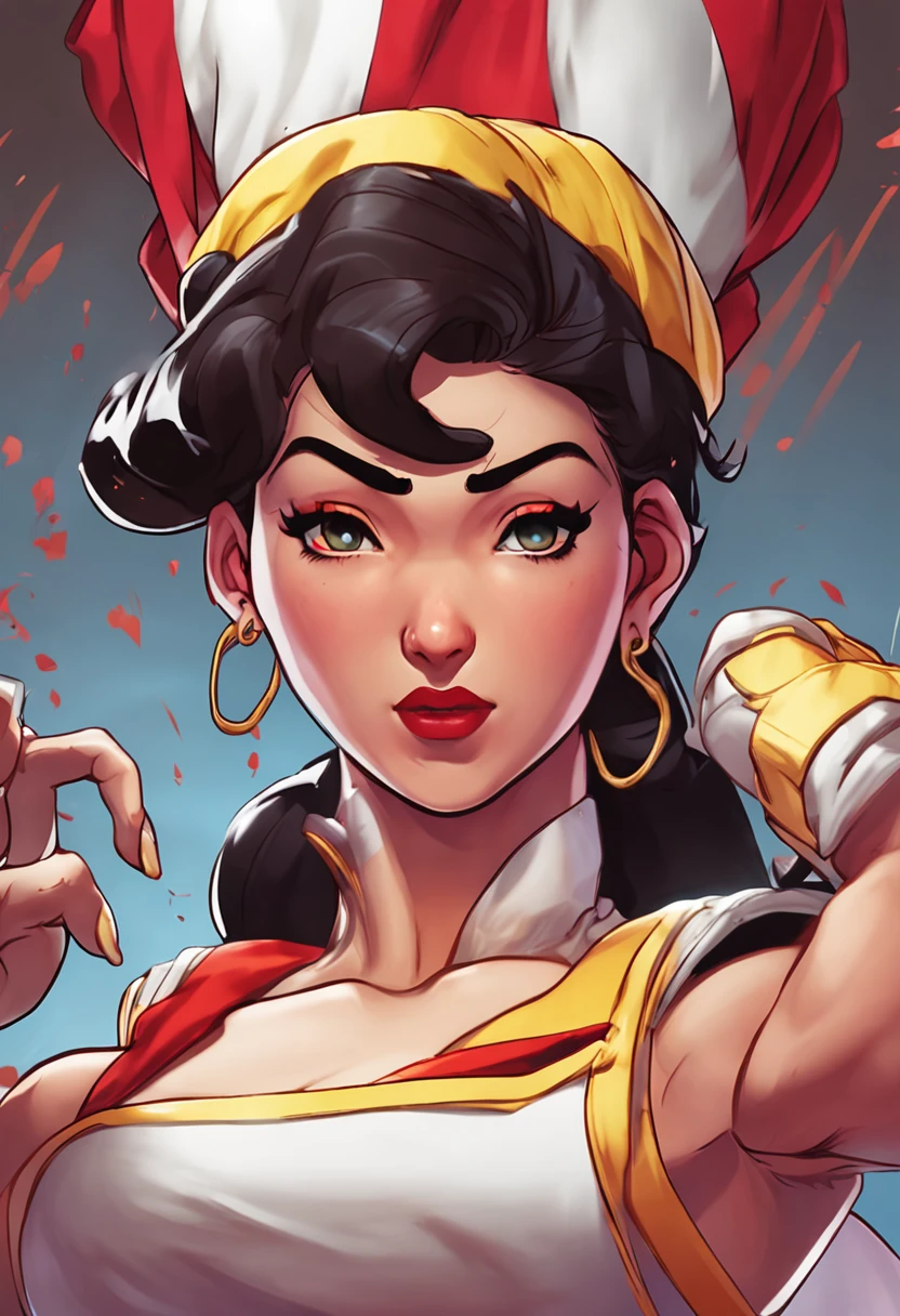 portrait, Snow White as street fighter character, super nintendo, Chun Li