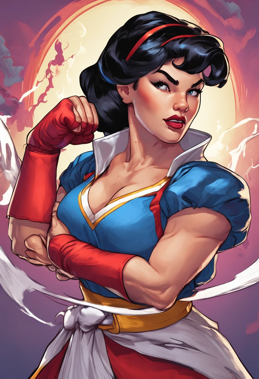 portrait, Snow White as street fighter character, super nintendo, Chun Li