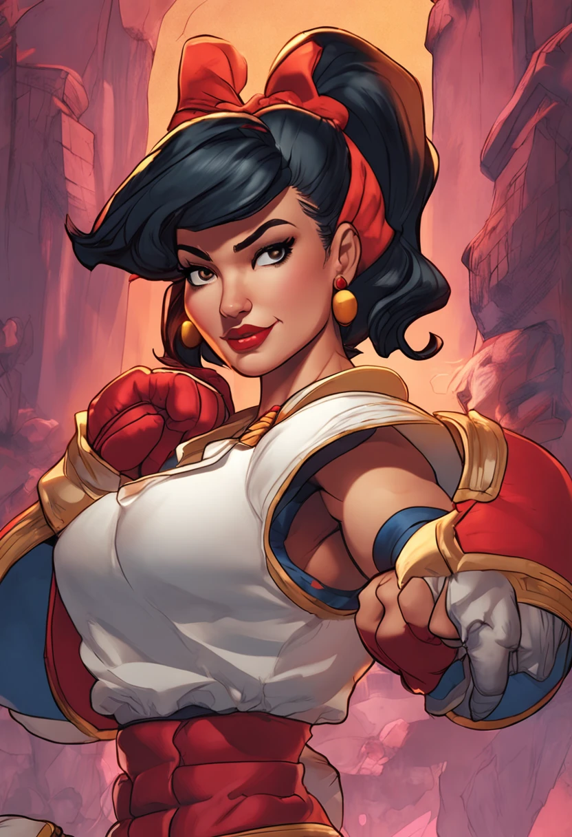 portrait, Snow White as street fighter character, super nintendo, Chun Li