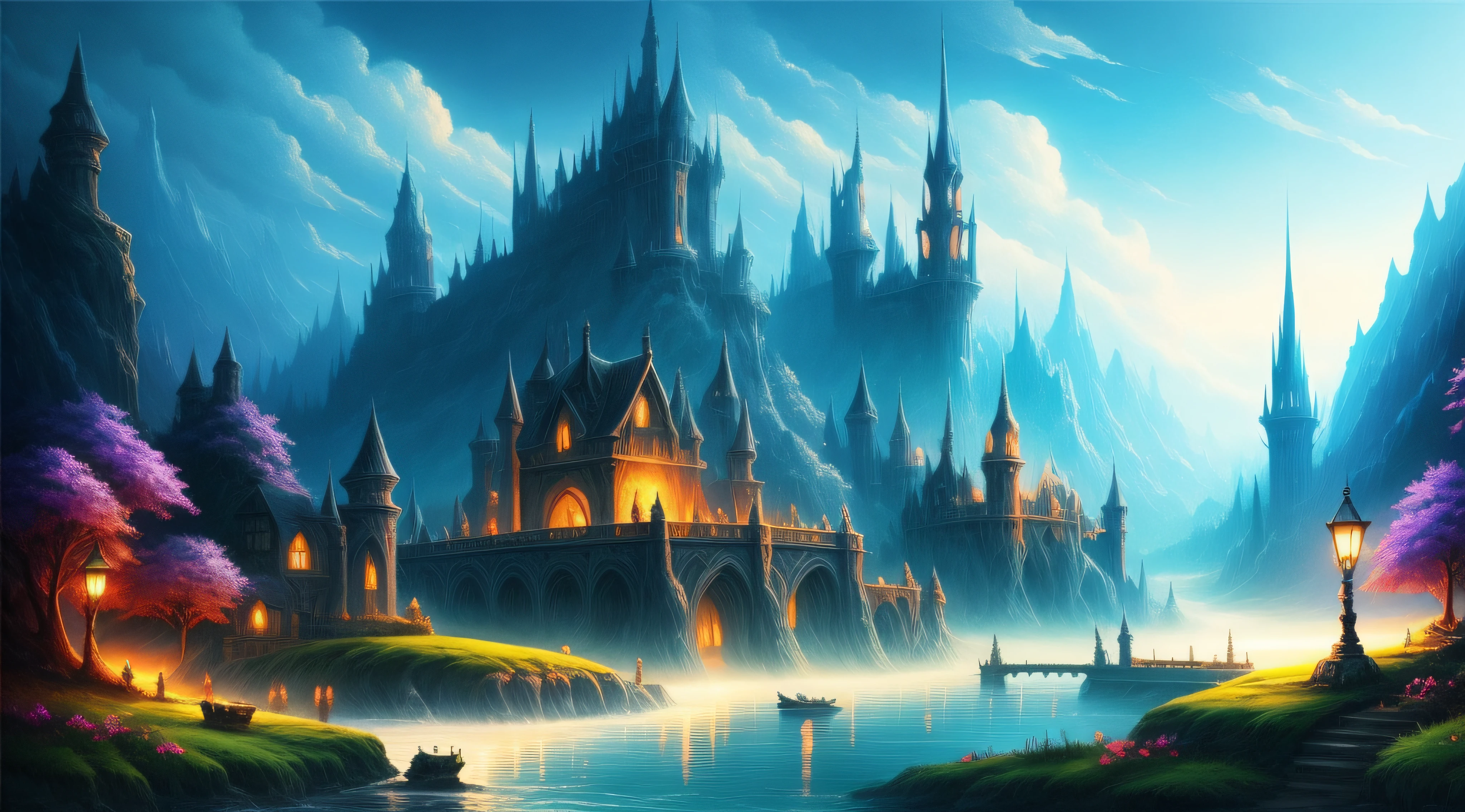castle, landscape, high quality, detailed, fantasy, magic, drow