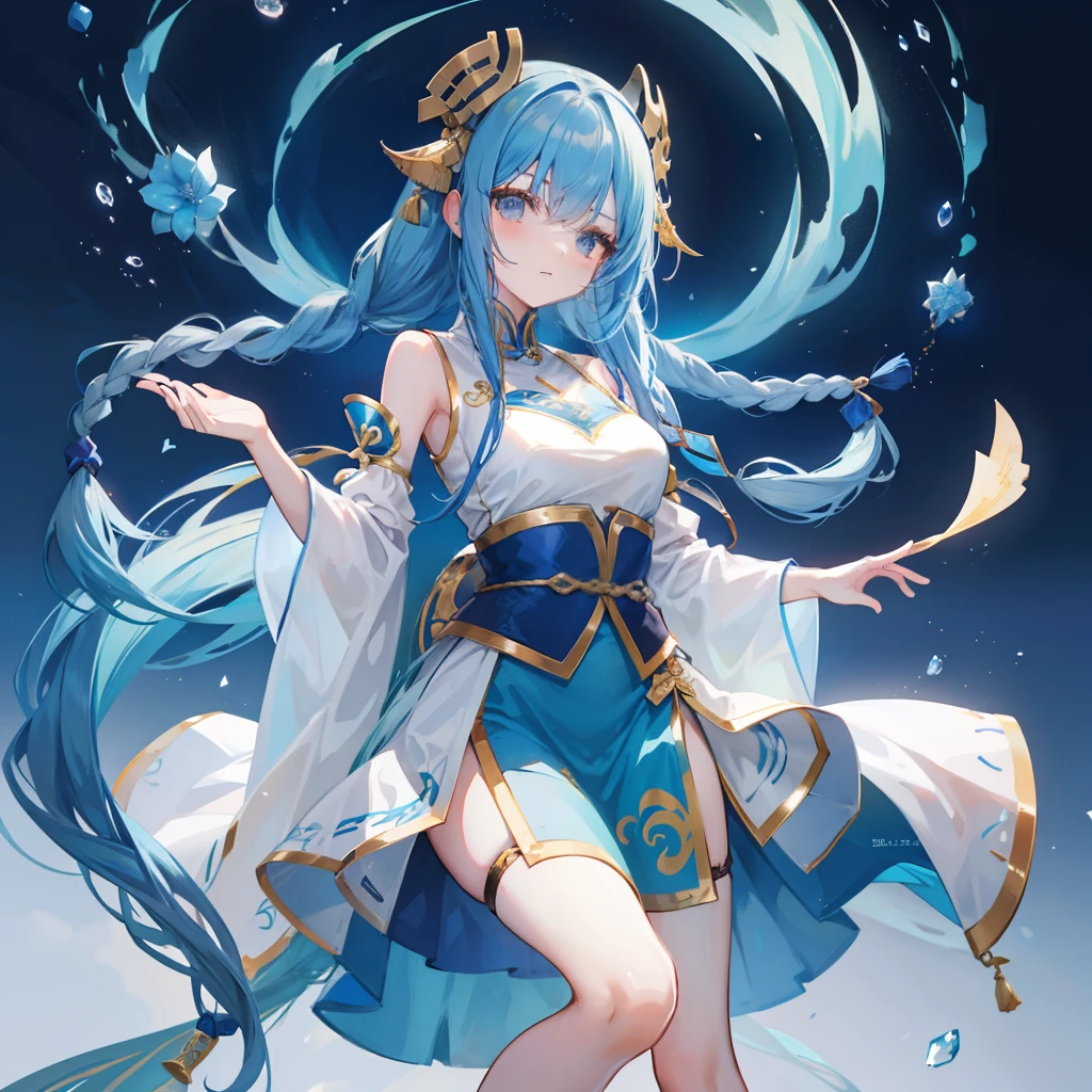 Long blue hair,Scorpion-tailed braids,Wear the clothes of the little dance of Douluo Continent,is a beautiful sweet girl coser