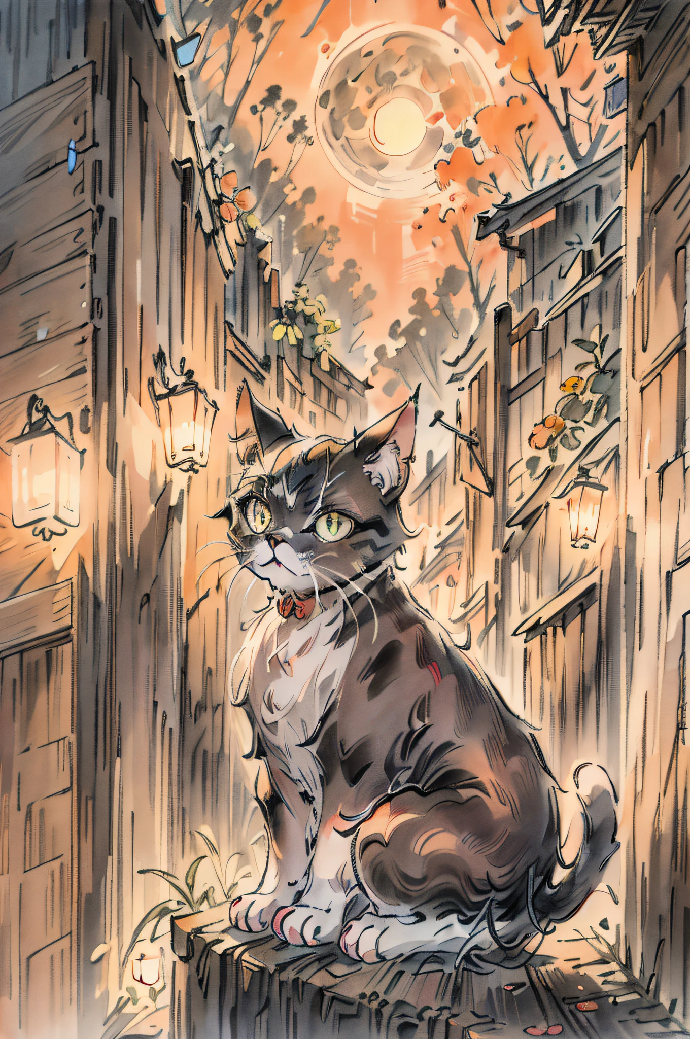 Cat,orange,Cute,Big eyes,masutepiece,fullmoon,backstreet