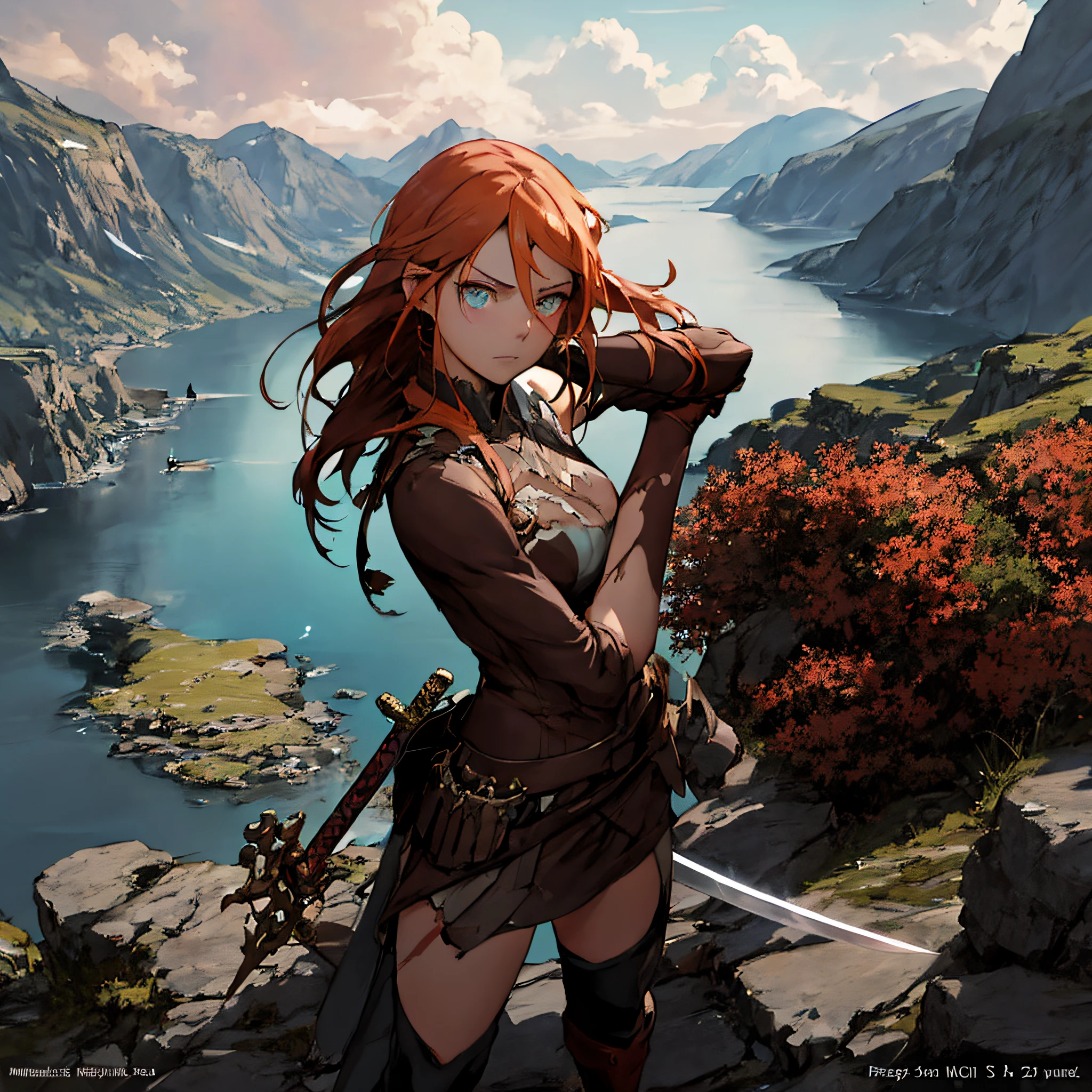 Anime – image in the style of a woman with a sword standing on a cliff overlooking the lake, cushart krenz key art feminine, artgerm and atey ghailan, 2. 5 d cgi anime fantasy artwork, epic fantasy digital art style, digital 2d fantasy art, epic fantasy art style, Detailed Digital Anime Art, detailed digital 2d fantasy art