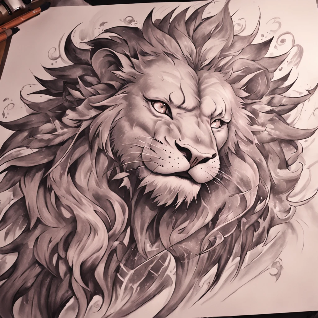 Chicano tattoo、Lion tattoo、Black and gray tattoo、graffiti style drawing done with pencil,sketch