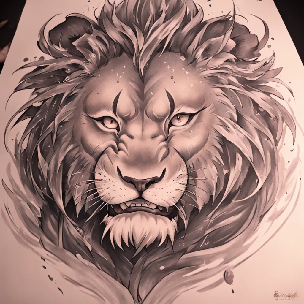 Chicano tattoo、Lion tattoo、Black and gray tattoo、graffiti style drawing done with pencil,sketch
