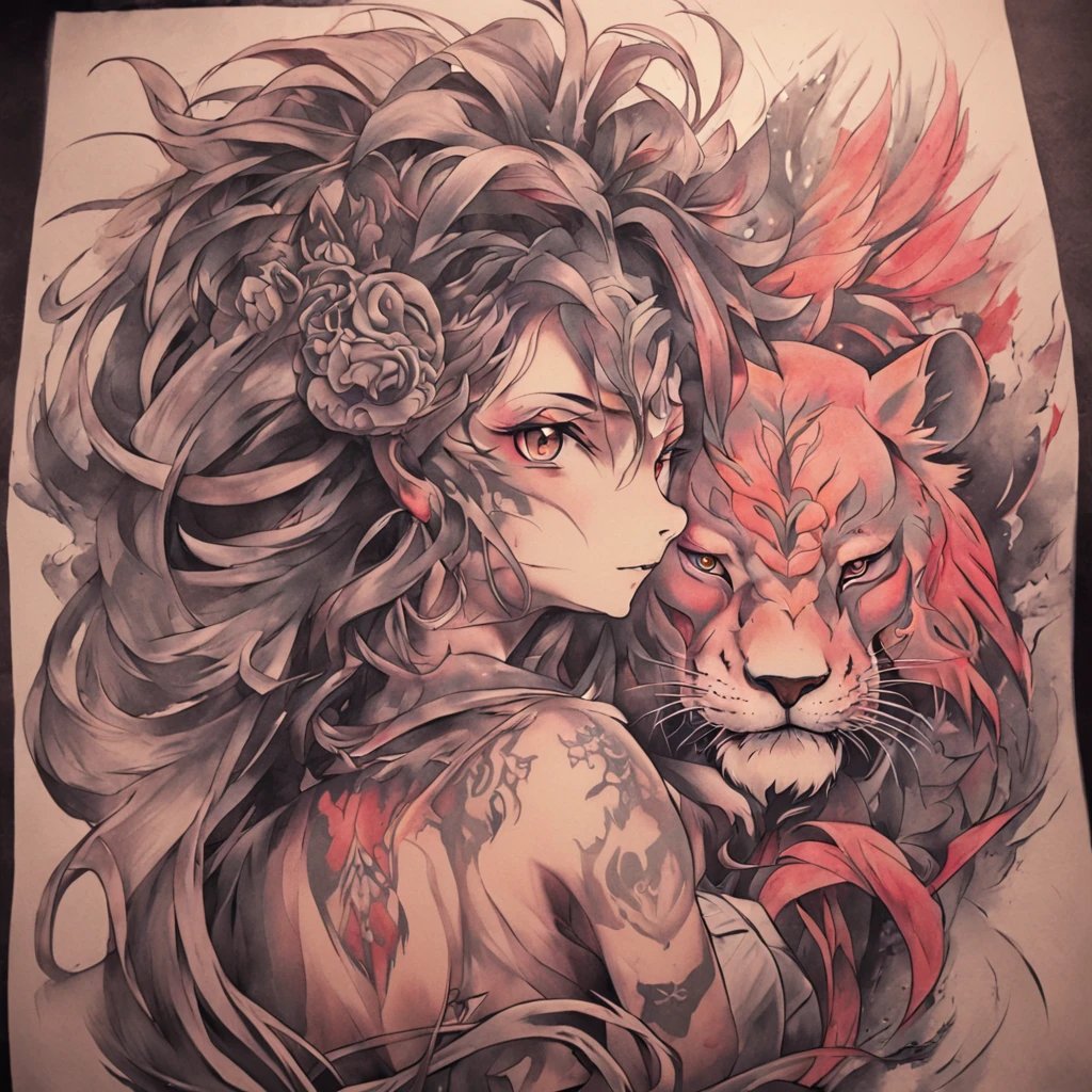 Chicano tattoo、Lion tattoo、Black and gray tattoo、graffiti style drawing done with pencil,sketch