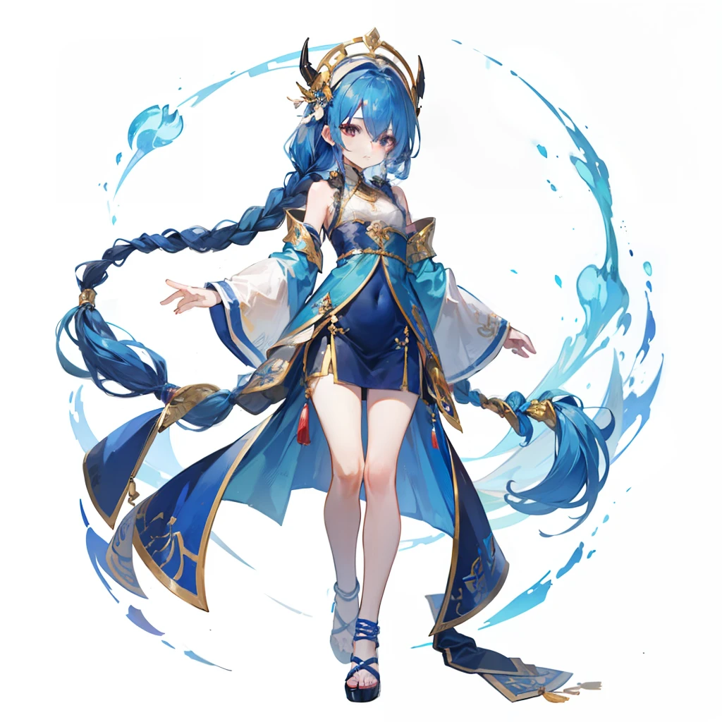 Long blue hair，Scorpion-tailed braids，Put on the clothes of the little dance of Douluo Continent，is a beautiful and sweet girl Koser