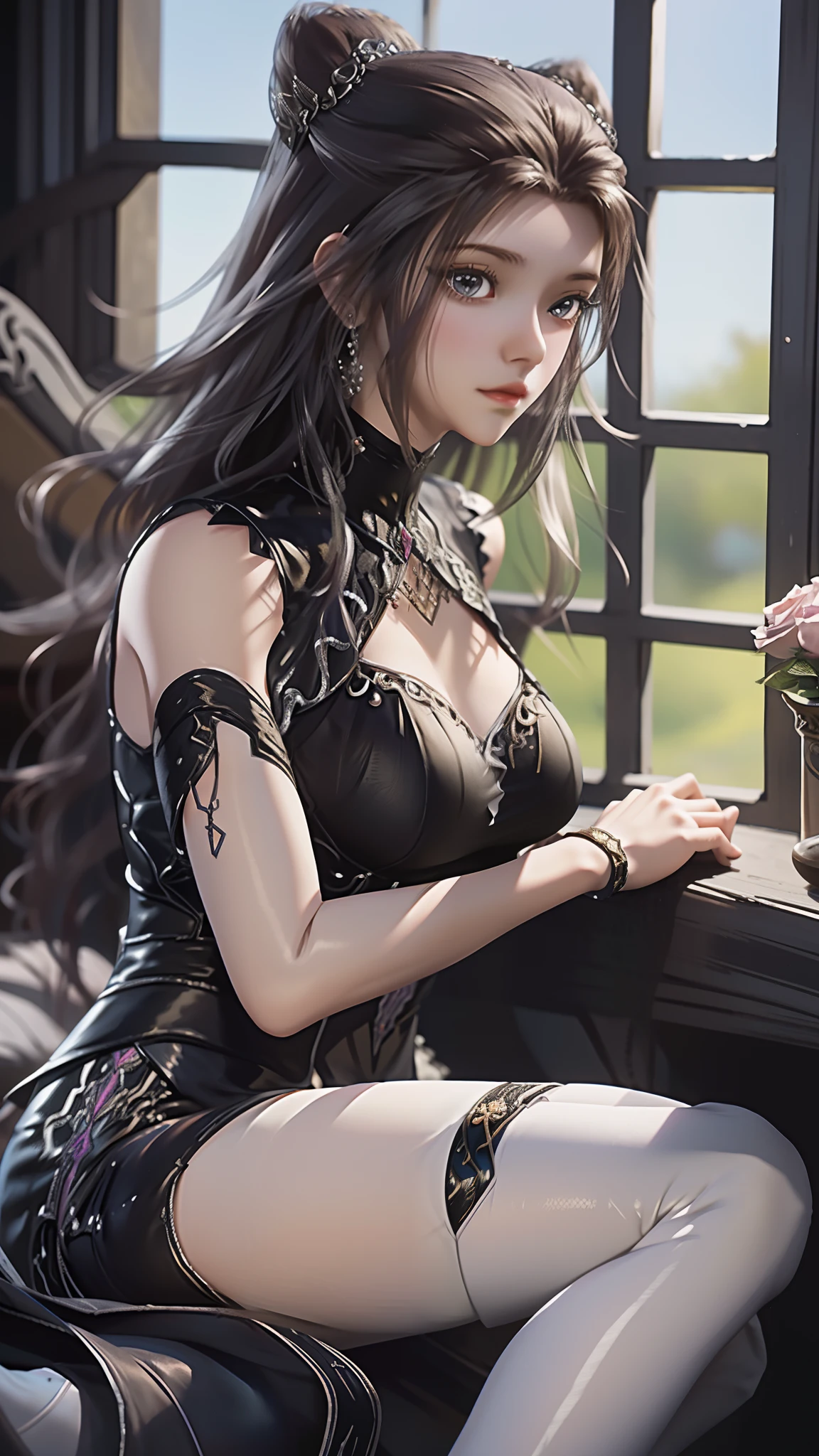 Arad woman in dress sitting on windowsill, cute anime waifu in a nice dress, trending on cgstation, 8K high quality detailed art, anime barbie in white stockings, highly detailed exquisite fanart, Extremely detailed Artgerm, the anime girl is crouching, flowing magical robe, beautiful and seductive anime woman, WLOP and Sakimichan