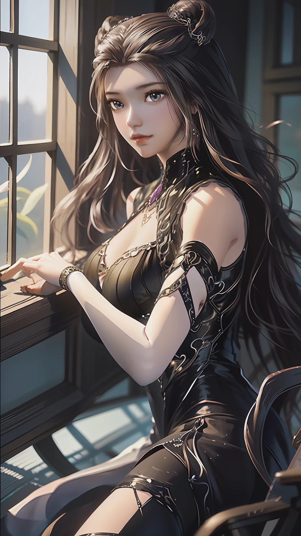 Arad woman in dress sitting on windowsill, cute anime waifu in a nice dress, trending on cgstation, 8K high quality detailed art, anime barbie in white stockings, highly detailed exquisite fanart, Extremely detailed Artgerm, the anime girl is crouching, flowing magical robe, beautiful and seductive anime woman, WLOP and Sakimichan