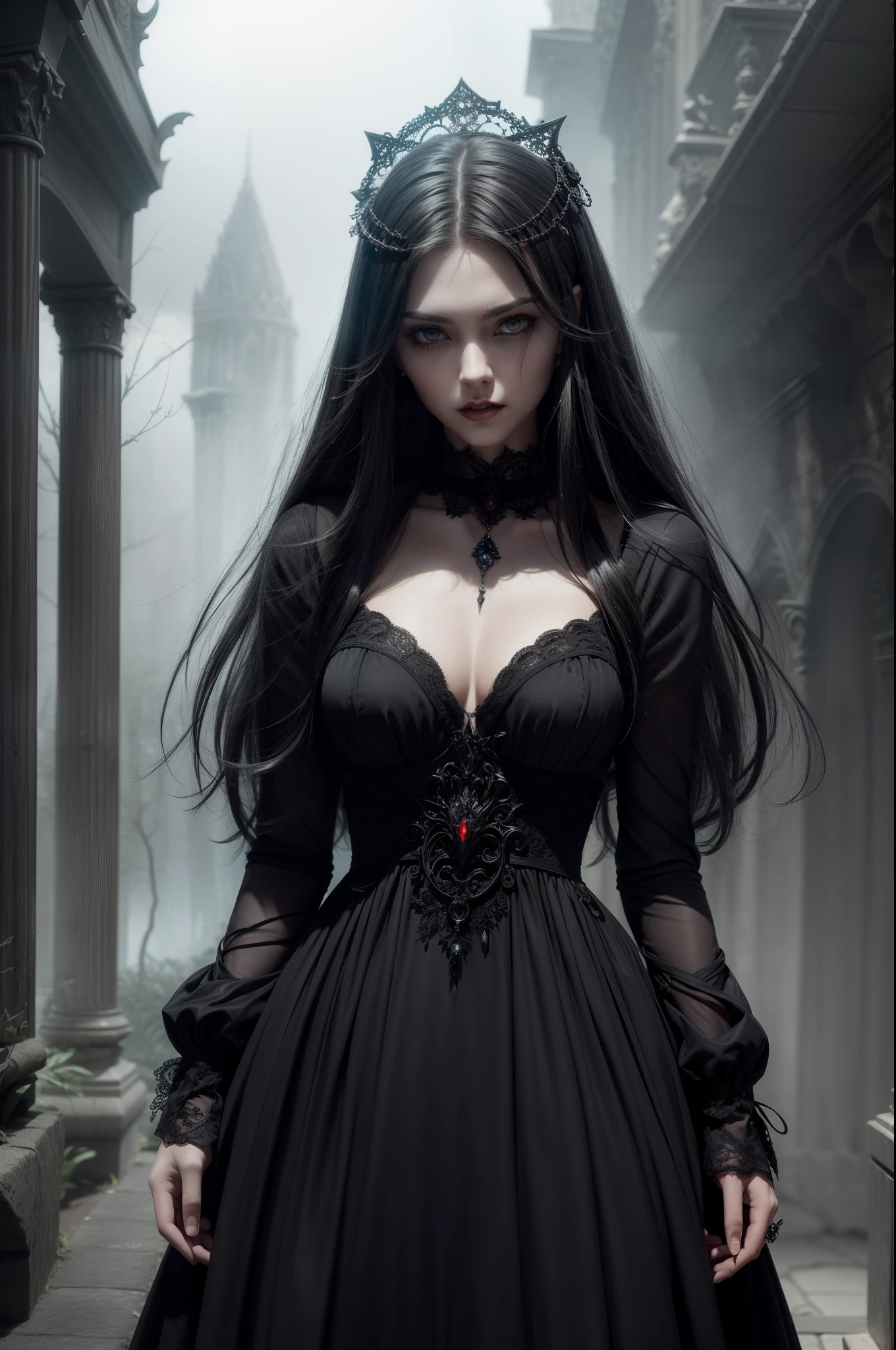 Create an image of a handsome vampire gentleman who has just woken up from a deep sleep，The other is a noble and elegant maiden，A vampire should be depicted as an elegant and powerful creature，They have a long time, Flowing hair and angular features，Their skin should be pale and flawless，With a touch of otherworldly subtlety。Vampire eyes should be deep and seductive，With a predatory glow，Hint at their insatiable greed for blood，They should wear clothes that are both modern and timeless，Its style alludes to the long history of human life，When they wake up from a deep sleep，Vampires should show calm confidence，Exudes an aura of danger and intrigue，The background should be shrouded in shadow，Only a hint of moonlight passed through the darkness，In the hands of vampires，There should be a small vial of blood，Based on their latest victims，Vampires should be content and slightly uneasy about their hunger，As if they are aware of the danger they pose to those around them，gothic art style，ultra-realistic realism，Psychedelic surrealist art，Surrealist psychedelic design，dream art style，Illusion psychedelic art，Quality quantity, Skin texture, Intricate details, (Cinematic lighting), RAW photo, 8K，