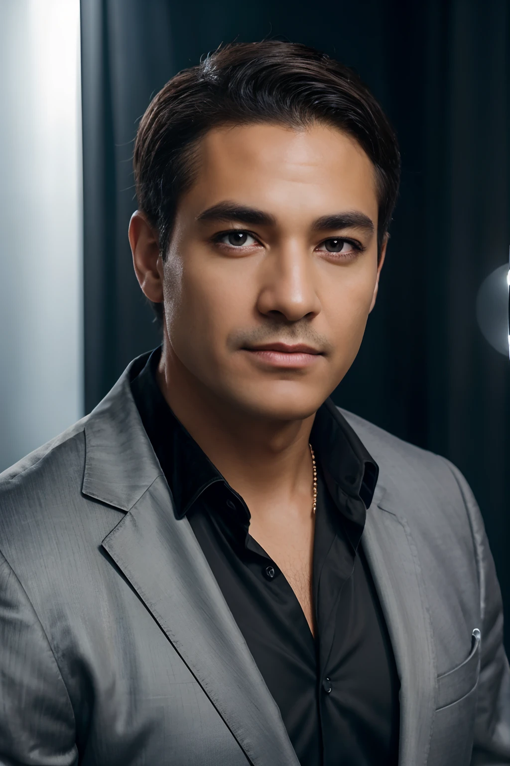Professional 8k Linkedin photo of a man in black velvet suit, Brown short hair. with studio lighting, Bokeh, Corporate Portrait Head Photography Winner of the best corporate photo, Meticulous details, Hyperrealistic, centered uncropped symmetrical beautiful.