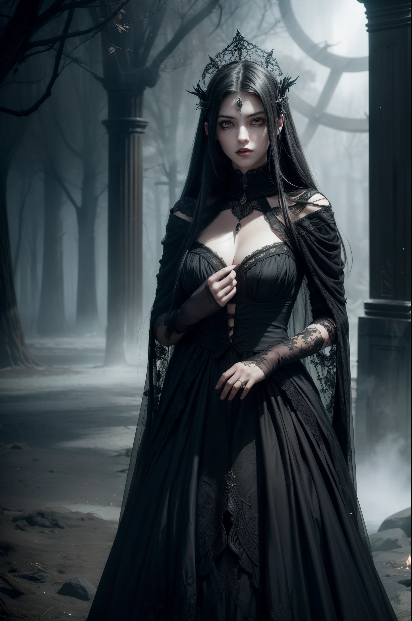 Create an image of a handsome vampire gentleman who has just woken up from a deep sleep,The other is a noble and elegant maiden,A vampire should be depicted as an elegant and powerful creature,They have a long time, Flowing hair and angular features,Their skin should be pale and flawless,With a touch of otherworldly subtlety。Vampire eyes should be deep and seductive,With a predatory glow,Hint at their insatiable greed for blood,They should wear clothes that are both modern and timeless,Its style alludes to the long history of human life,When they wake up from a deep sleep,Vampires should show calm confidence,Exudes an aura of danger and intrigue,The background should be shrouded in shadow,Only a hint of moonlight passed through the darkness,In the hands of vampires,There should be a small vial of blood,Based on their latest victims,Vampires should be content and slightly uneasy about their hunger,As if they are aware of the danger they pose to those around them,gothic art style,ultra-realistic realism,Psychedelic surrealist art,Surrealist psychedelic design,dream art style,Illusion psychedelic art,Quality quantity, Skin texture, Intricate details, (Cinematic lighting), RAW photo, 8K,