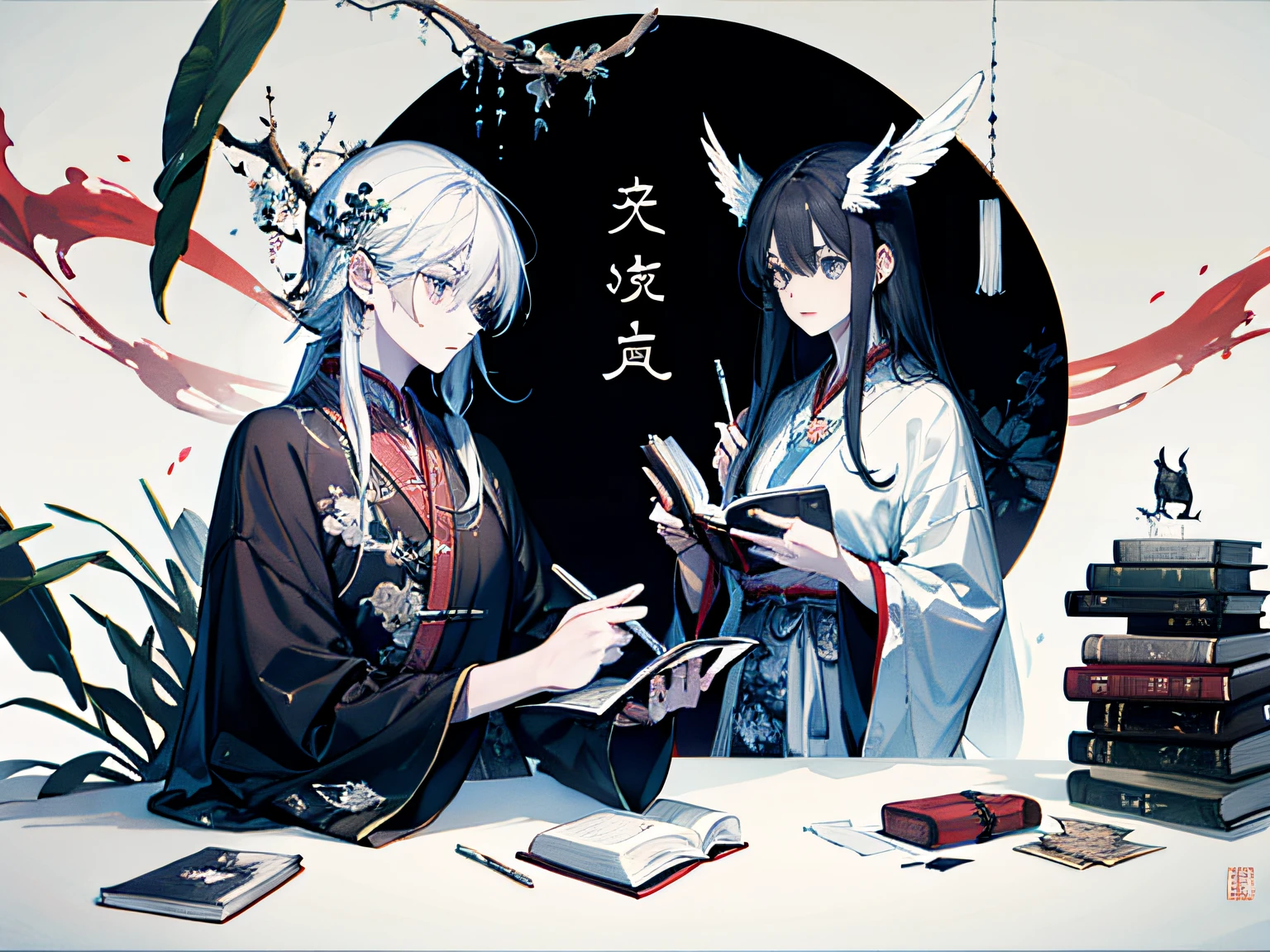 quill，Taoist robes，cultivating immortals，ink，Books，8K high-definition，Bright eyes，Read this book carefully，high and cold，Fingers are clear，Pen roll cabinet，mano