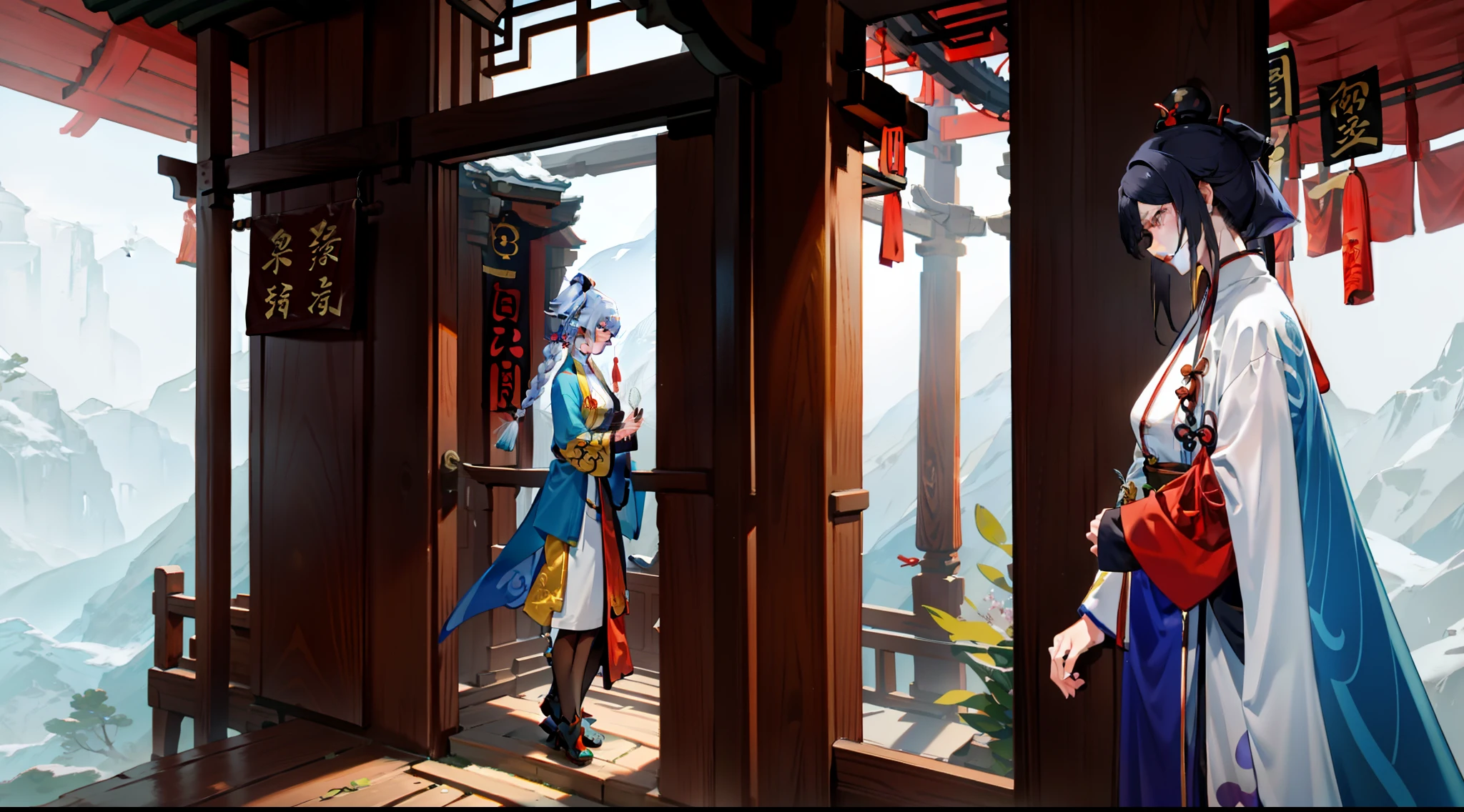 A male Taoist priest，A male monk，A female onmyoji，A male Brahmin，A huntress stood together