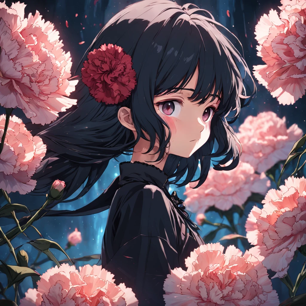carnation，garland，Realistic，Black background
