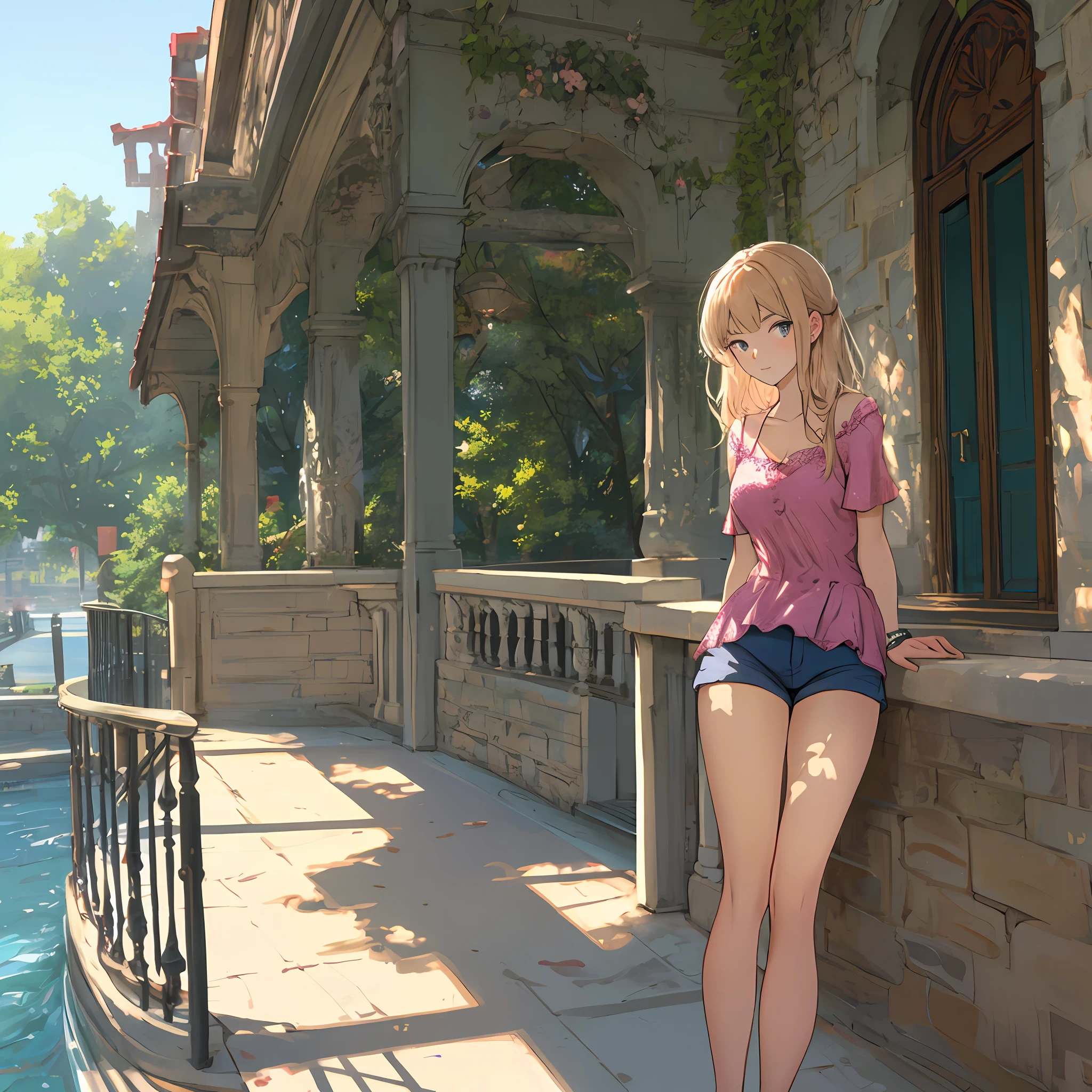 Beautiful girl leaned against the railing