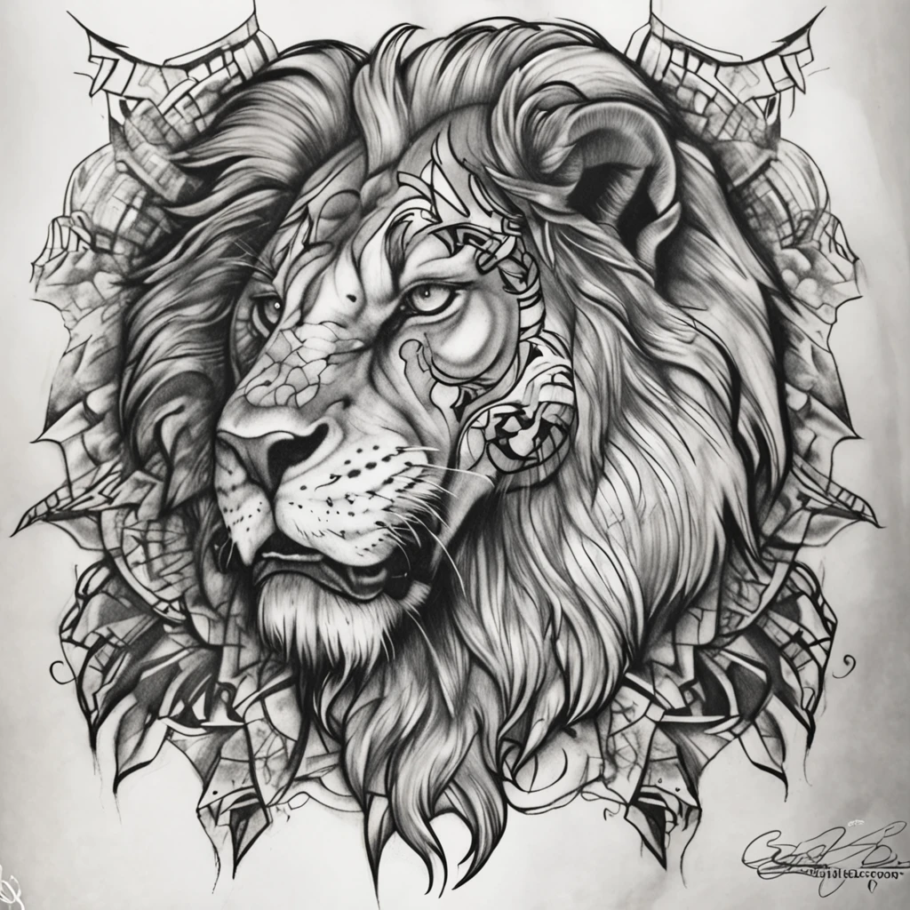 Chicano tattoo、Lion tattoo、Black and gray tattoo、graffiti style drawing done with pencil,sketch