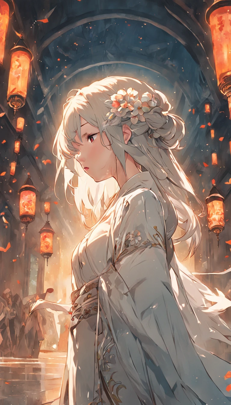 1girl, Small Fresh，White floral dress，Oriental ancient style，dignified，slim，beauitful face，cabelos preto e longos，Beautiful hair accessories，In the attic，((solo focus))，best qualtiy，tmasterpiece，k hd，Detailed scenes, Beautiful digital illustration, the detail，Hyper-detailed