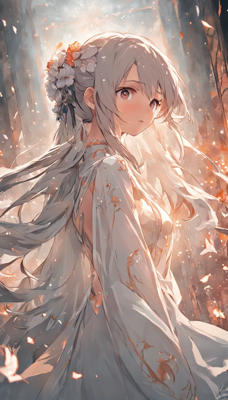1girl, Small Fresh，White floral dress，Oriental ancient style，dignified，slim，beauitful face，cabelos preto e longos，Beautiful hair accessories，In the attic，((solo focus))，best qualtiy，tmasterpiece，k hd，Detailed scenes, Beautiful digital illustration, the detail，Hyper-detailed