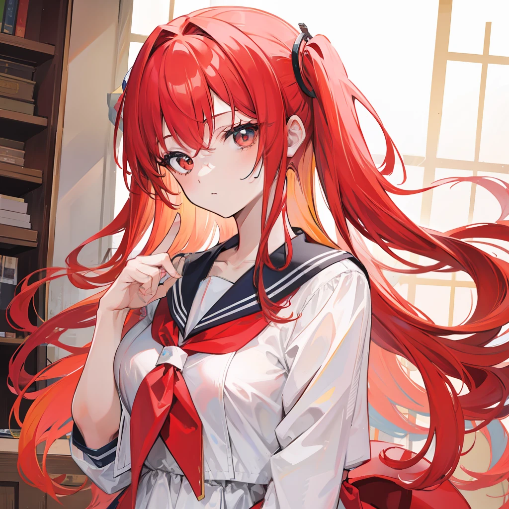 The red-and-yellow-haired maiden wears a sailor suit